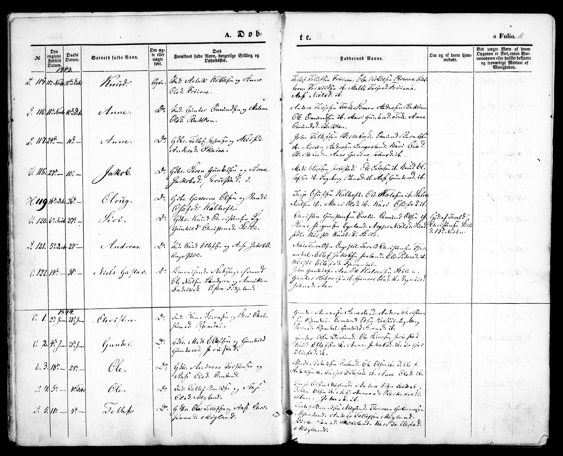 Evje sokneprestkontor, AV/SAK-1111-0008/F/Fa/Faa/L0005: Parish register (official) no. A 5, 1843-1865, p. 11