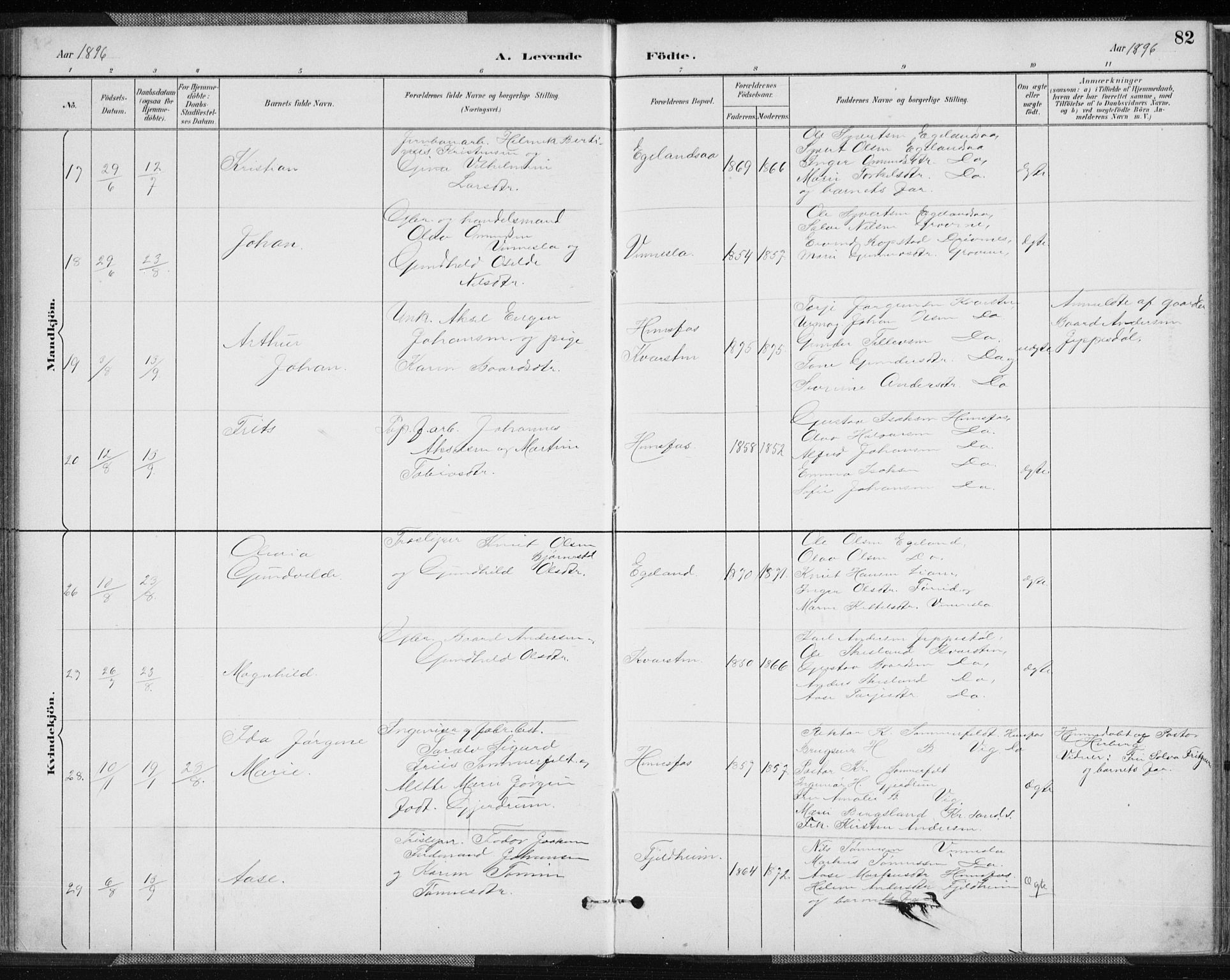 Vennesla sokneprestkontor, AV/SAK-1111-0045/Fa/Fab/L0004: Parish register (official) no. A 4, 1884-1896, p. 82