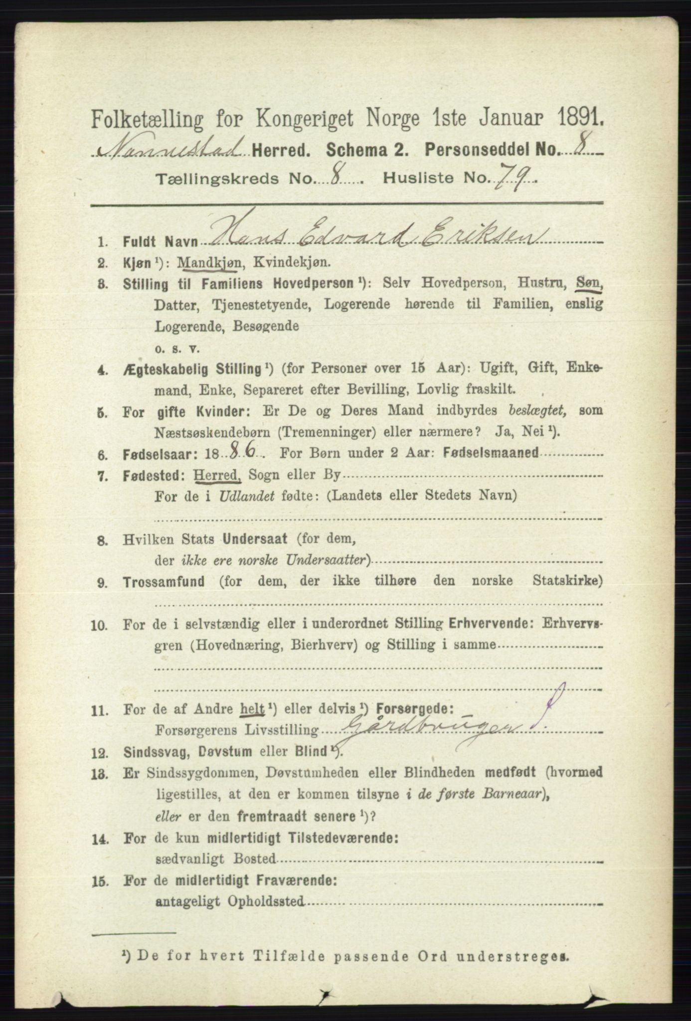 RA, 1891 census for 0238 Nannestad, 1891, p. 4898