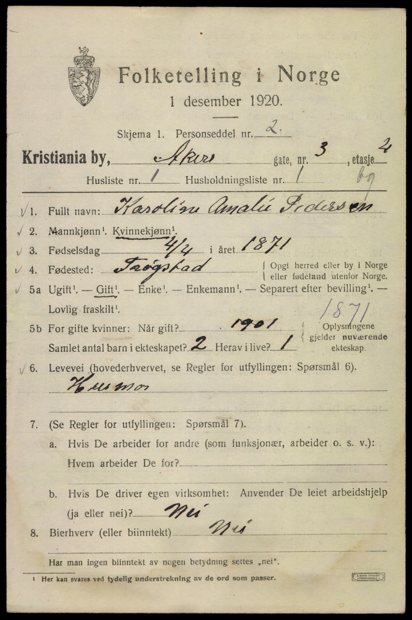 SAO, 1920 census for Kristiania, 1920, p. 138049