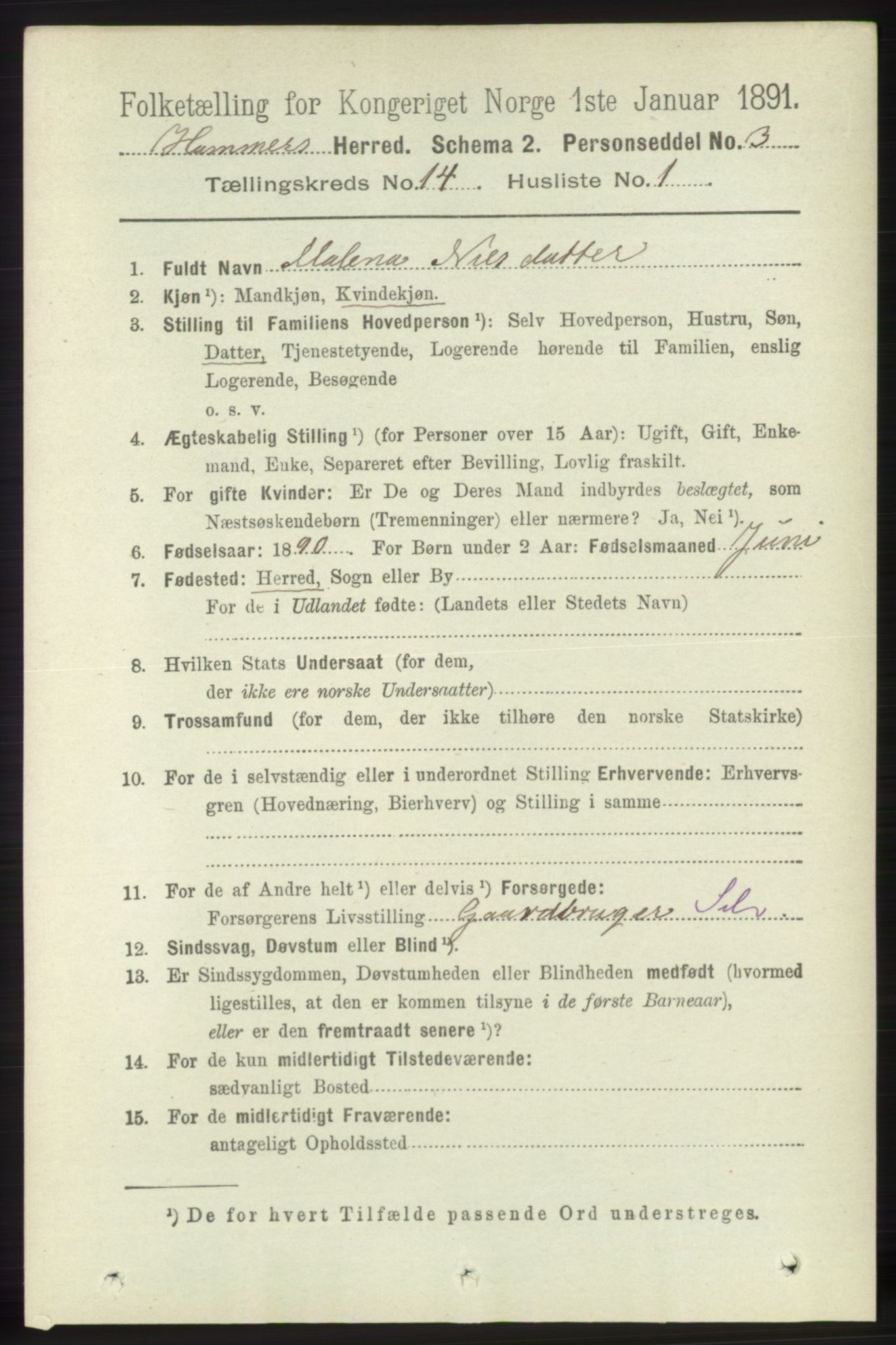 RA, 1891 census for 1254 Hamre, 1891, p. 4391