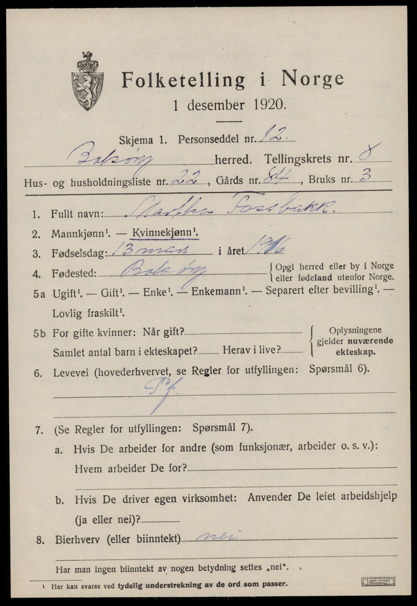 SAT, 1920 census for Bolsøy, 1920, p. 9865