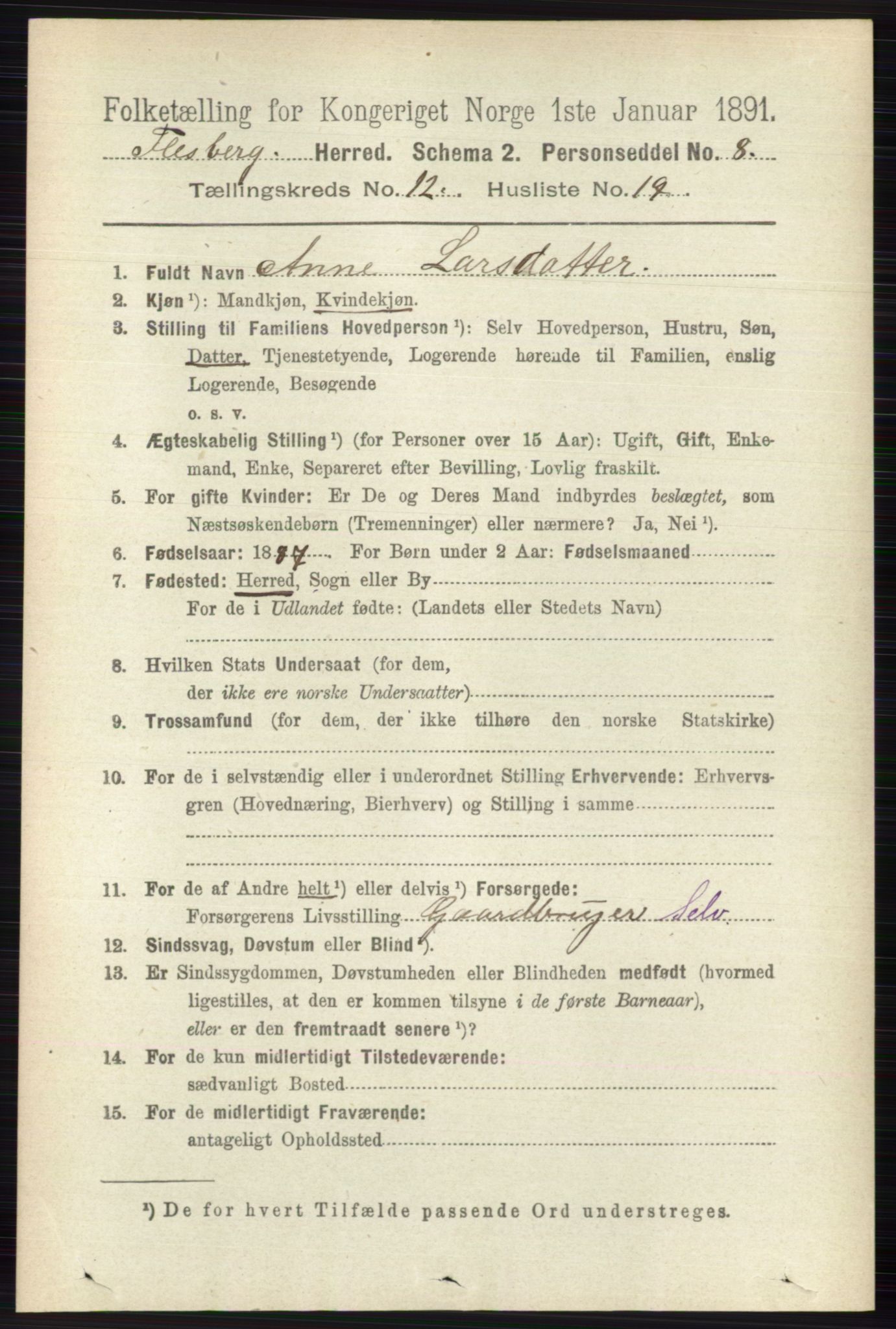 RA, 1891 census for 0631 Flesberg, 1891, p. 2171
