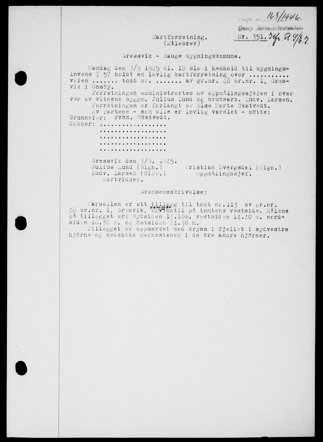 Onsøy sorenskriveri, SAO/A-10474/G/Ga/Gab/L0015: Mortgage book no. II A-15, 1945-1946, Diary no: : 163/1946