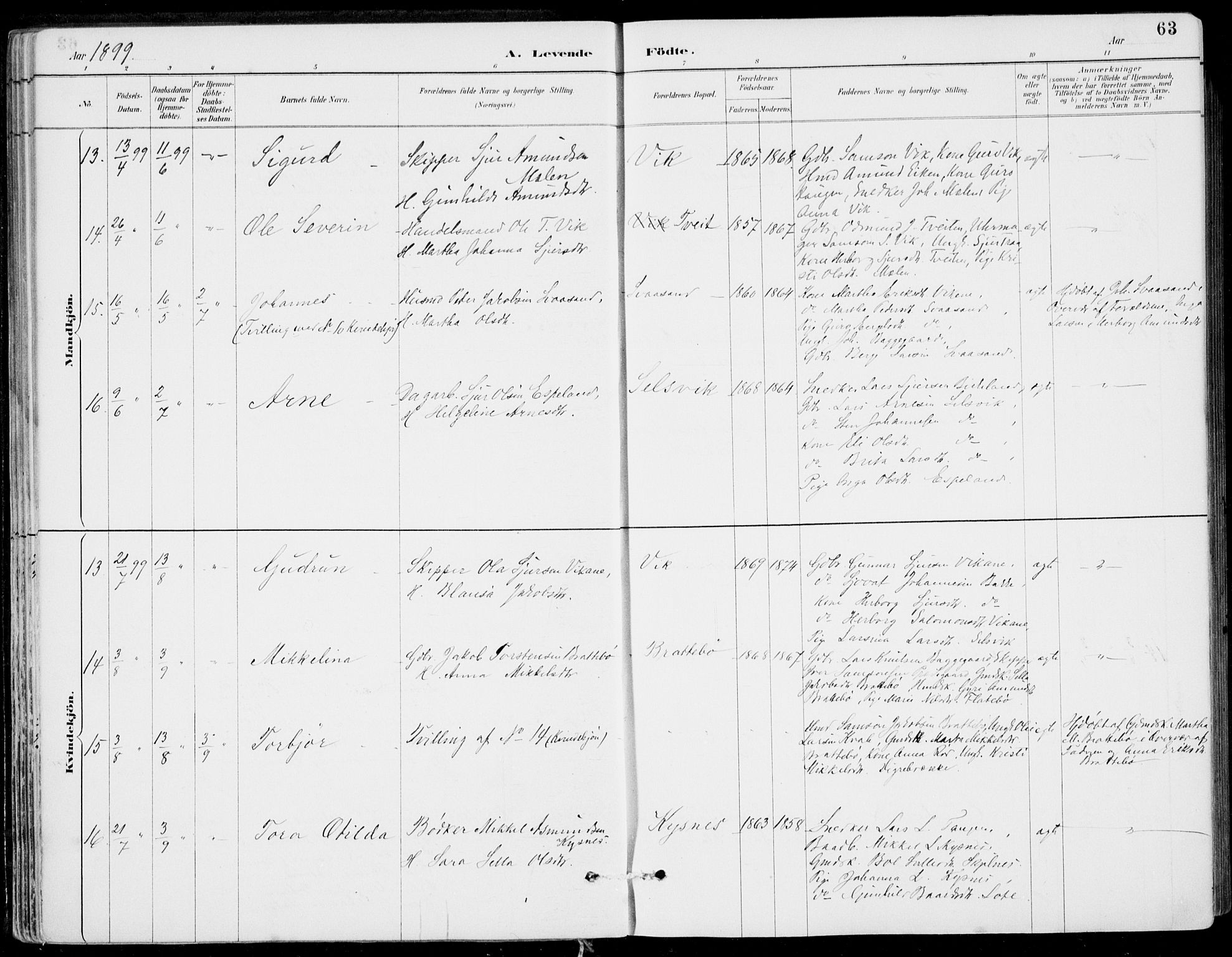 Strandebarm sokneprestembete, SAB/A-78401/H/Haa: Parish register (official) no. E  1, 1886-1908, p. 63