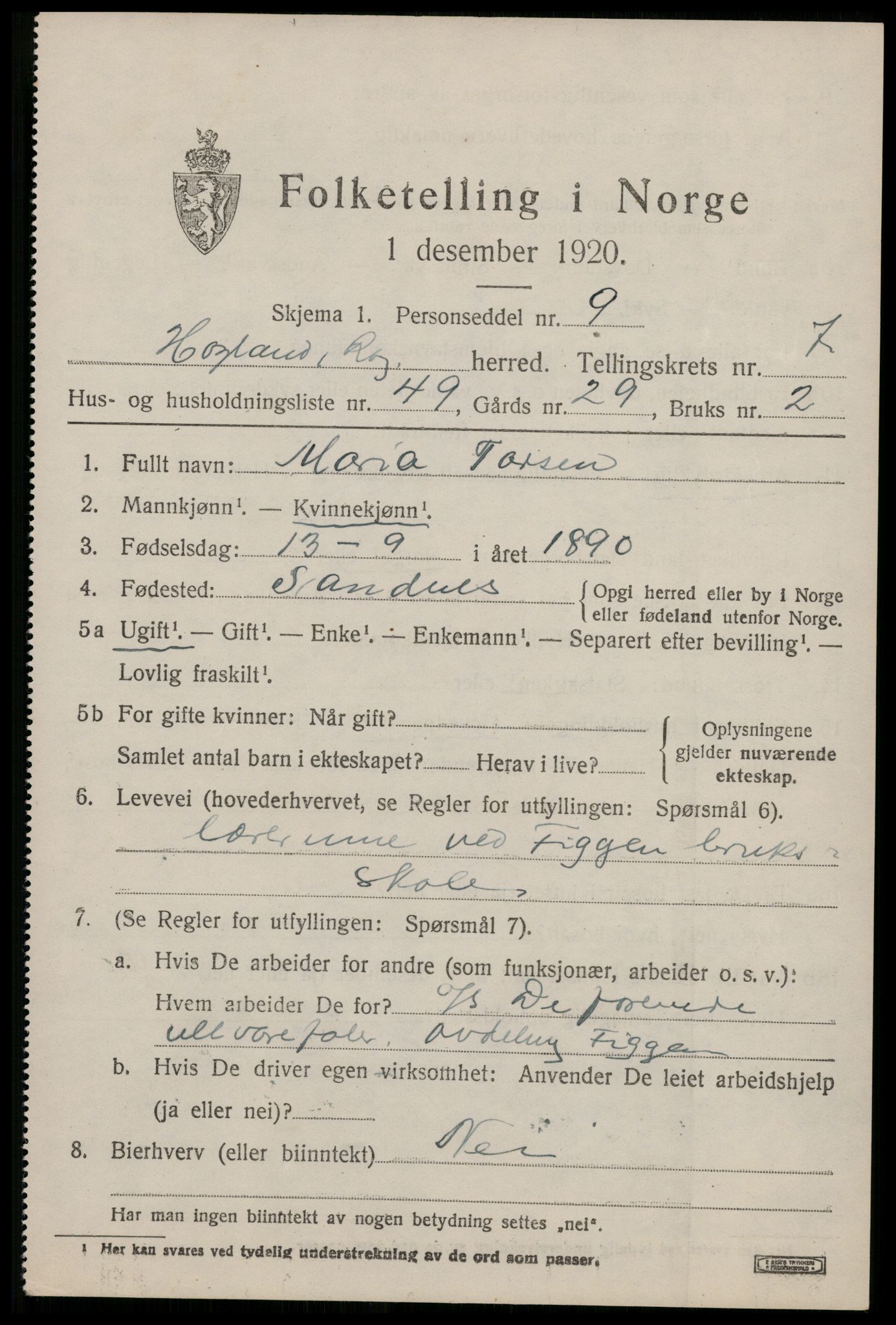 SAST, 1920 census for Høyland, 1920, p. 5268