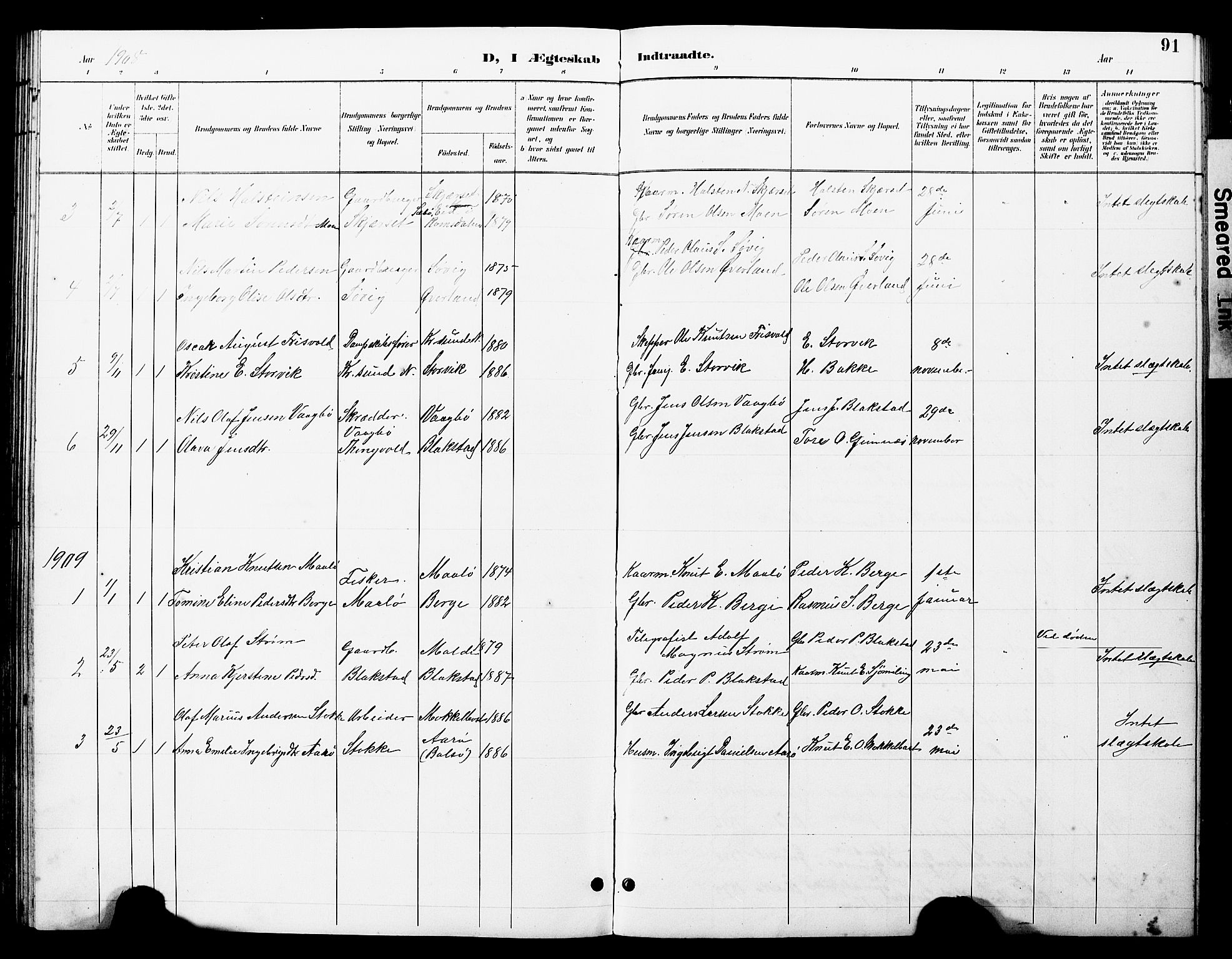 Ministerialprotokoller, klokkerbøker og fødselsregistre - Møre og Romsdal, SAT/A-1454/585/L0973: Parish register (copy) no. 585C01, 1893-1930, p. 91