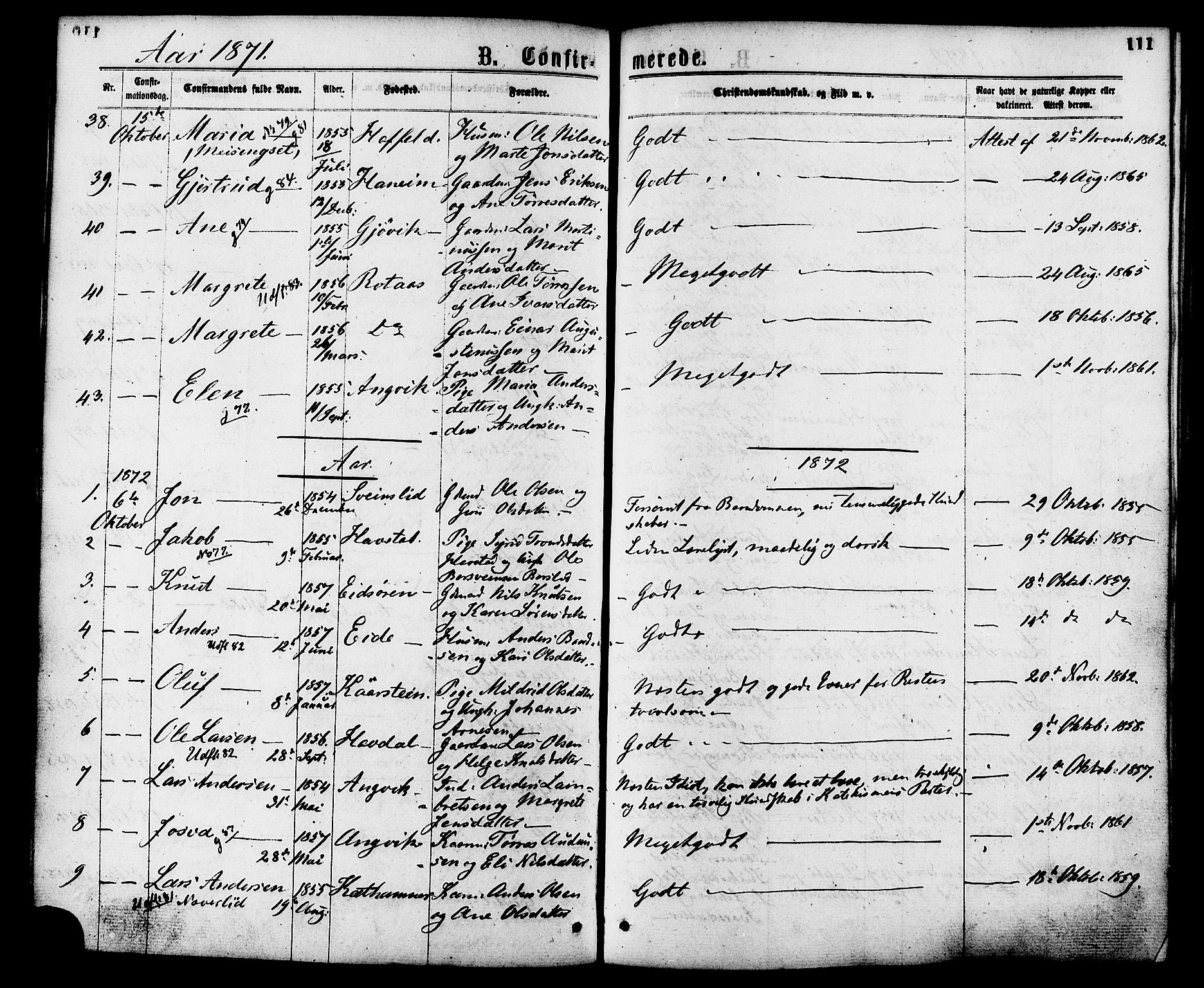 Ministerialprotokoller, klokkerbøker og fødselsregistre - Møre og Romsdal, SAT/A-1454/586/L0986: Parish register (official) no. 586A12, 1867-1878, p. 111