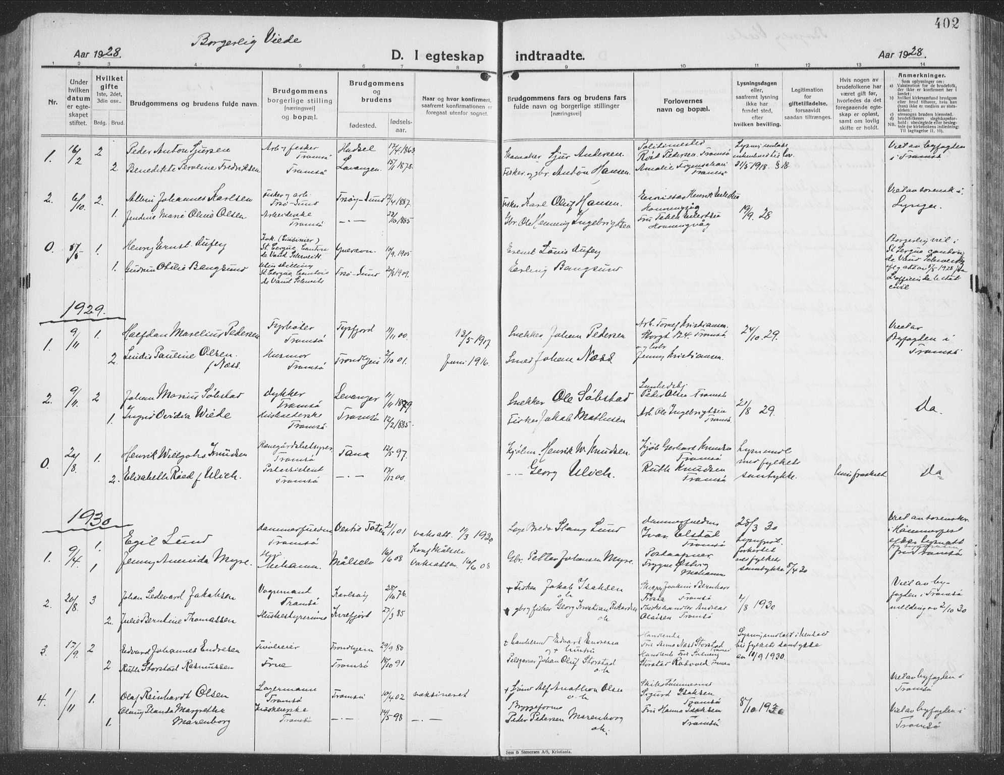 Tromsø sokneprestkontor/stiftsprosti/domprosti, AV/SATØ-S-1343/G/Gb/L0010klokker: Parish register (copy) no. 10, 1925-1937, p. 402