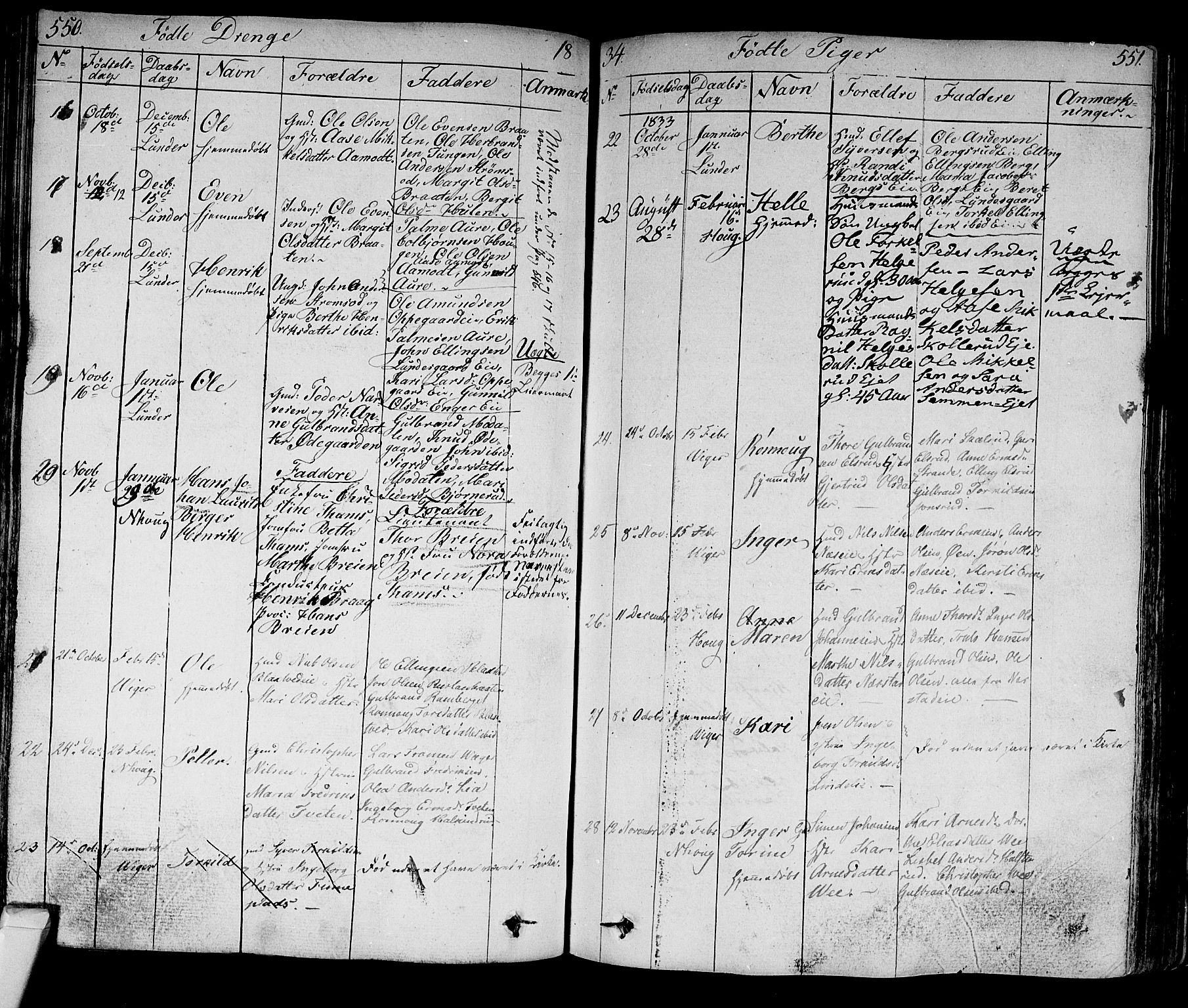 Norderhov kirkebøker, SAKO/A-237/F/Fa/L0009: Parish register (official) no. 9, 1819-1837, p. 550-551