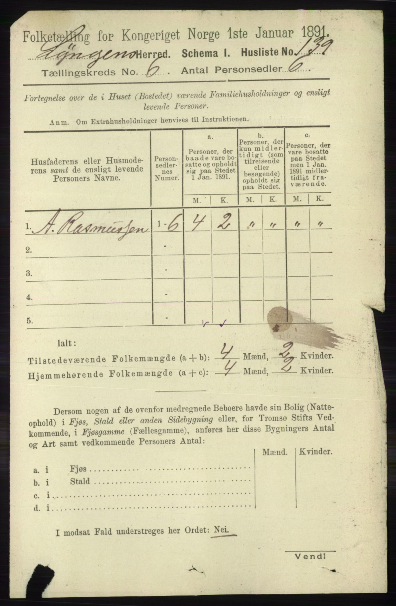 RA, 1891 census for 1938 Lyngen, 1891, p. 5226