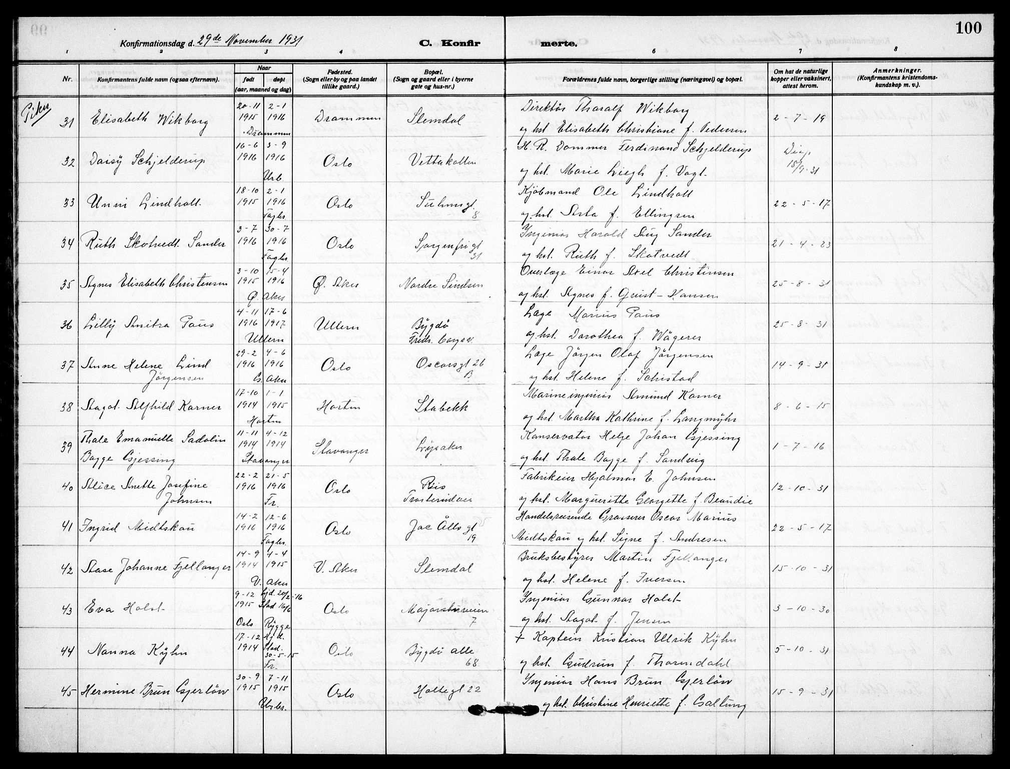 Garnisonsmenigheten Kirkebøker, AV/SAO-A-10846/F/Fa/L0017: Parish register (official) no. 17, 1926-1937, p. 100