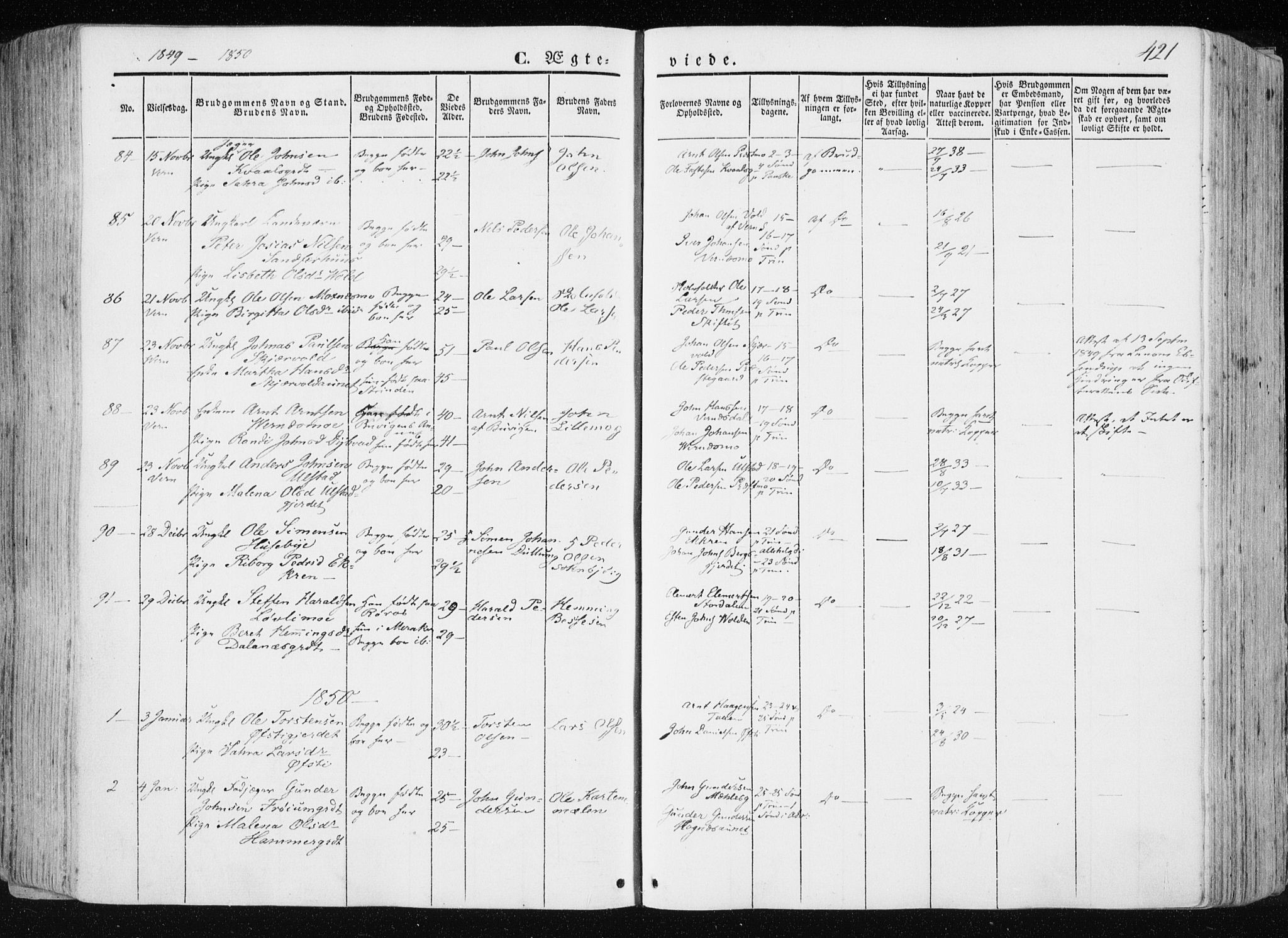 Ministerialprotokoller, klokkerbøker og fødselsregistre - Nord-Trøndelag, SAT/A-1458/709/L0074: Parish register (official) no. 709A14, 1845-1858, p. 421