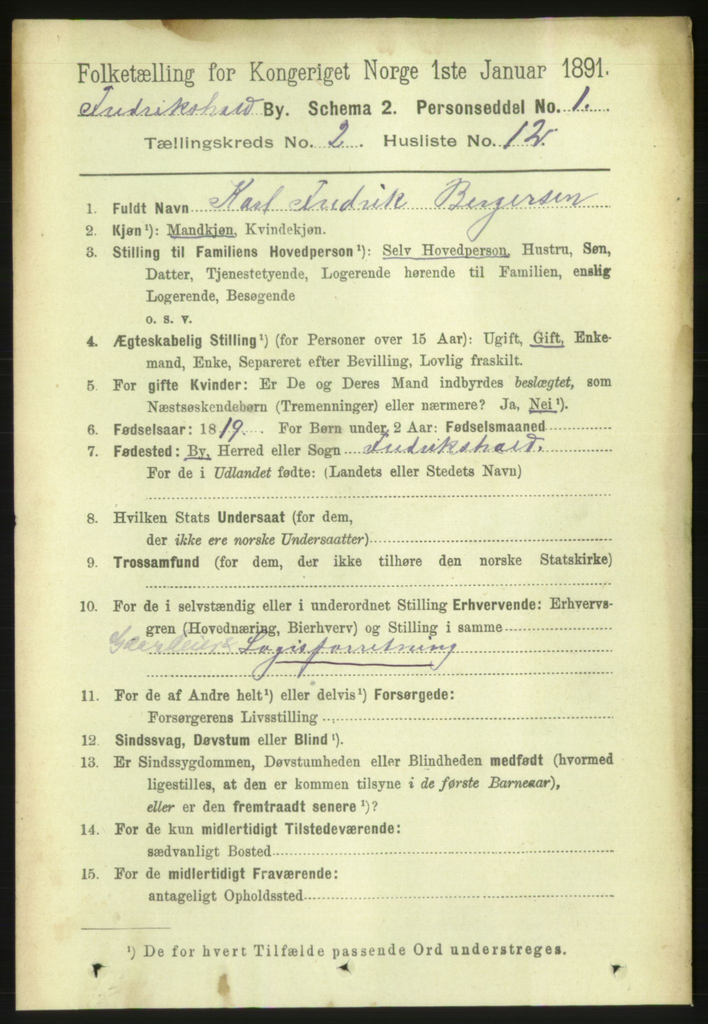 RA, 1891 census for 0101 Fredrikshald, 1891, p. 2786