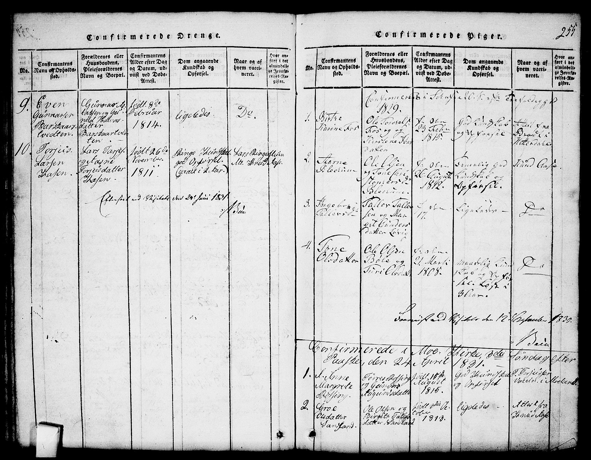 Mo kirkebøker, SAKO/A-286/G/Gb/L0001: Parish register (copy) no. II 1, 1814-1843, p. 255