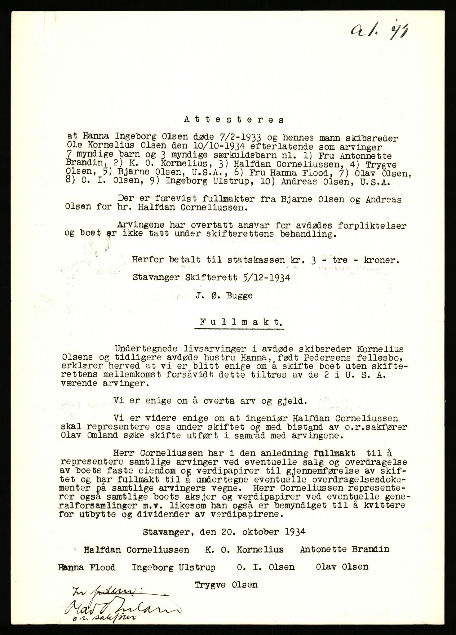 Stavanger byfogd, AV/SAST-A-101408/002/J/Jd/Jde/L0001: Registreringsmeldinger og bilag. Enkeltmannsforetak, 1-350, 1891-1967, p. 446