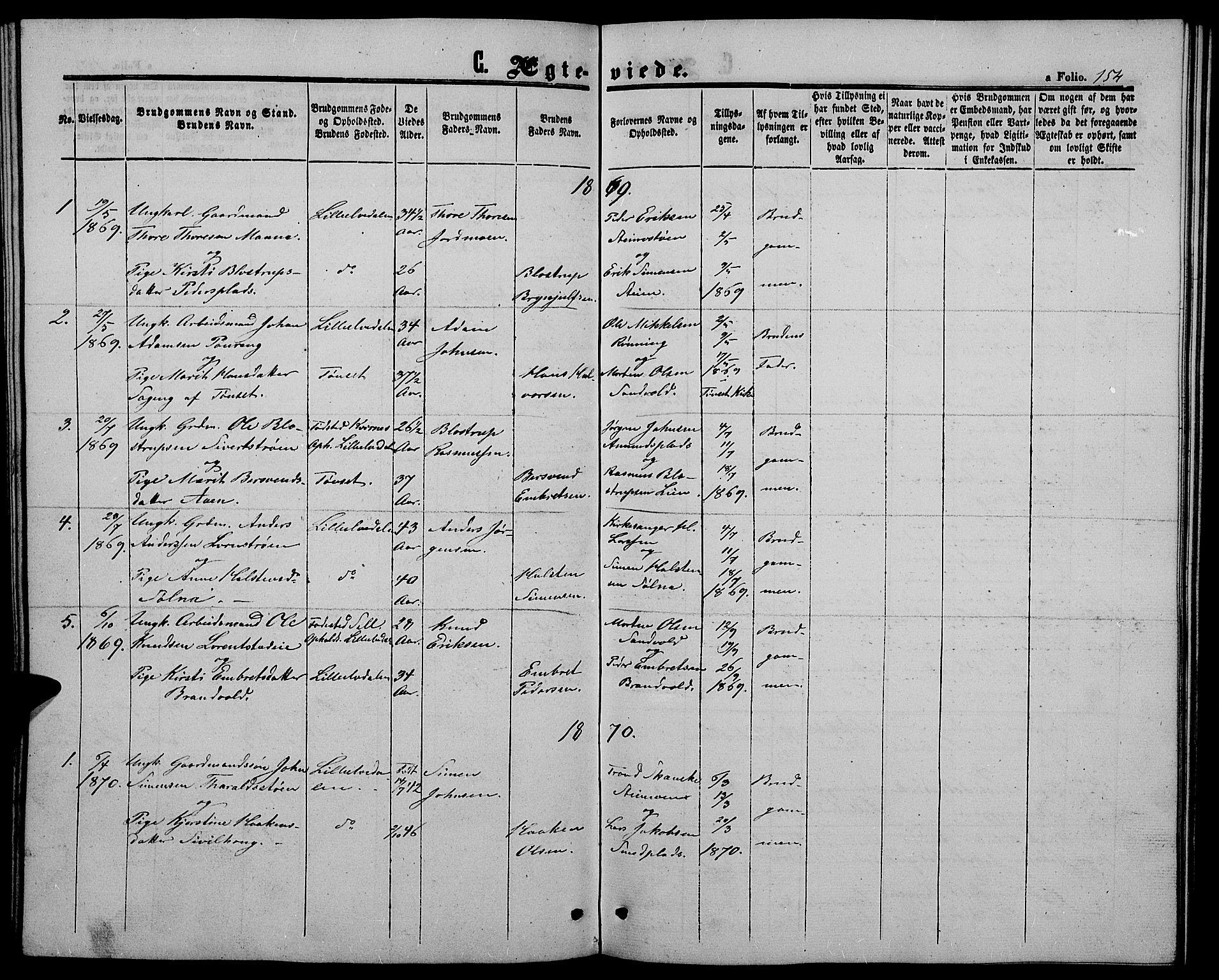 Alvdal prestekontor, SAH/PREST-060/H/Ha/Hab/L0002: Parish register (copy) no. 2, 1863-1878, p. 154