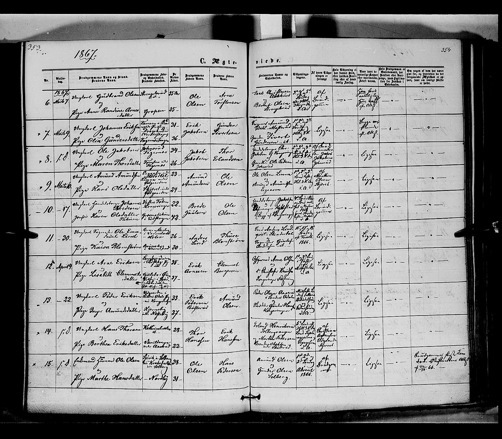 Vinger prestekontor, AV/SAH-PREST-024/H/Ha/Haa/L0011: Parish register (official) no. 11, 1862-1870, p. 354