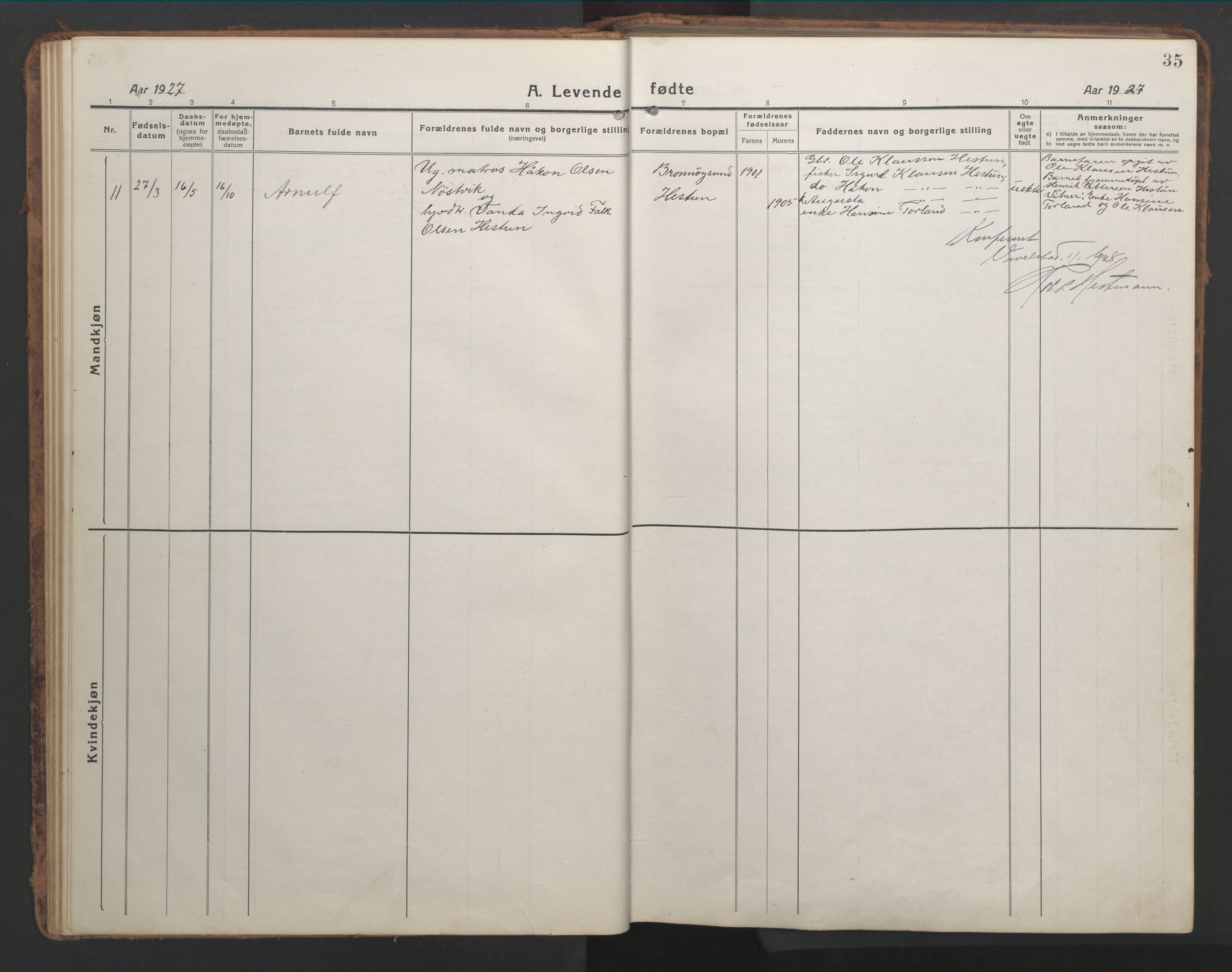 Ministerialprotokoller, klokkerbøker og fødselsregistre - Nordland, AV/SAT-A-1459/819/L0278: Parish register (copy) no. 819C04, 1917-1967, p. 35