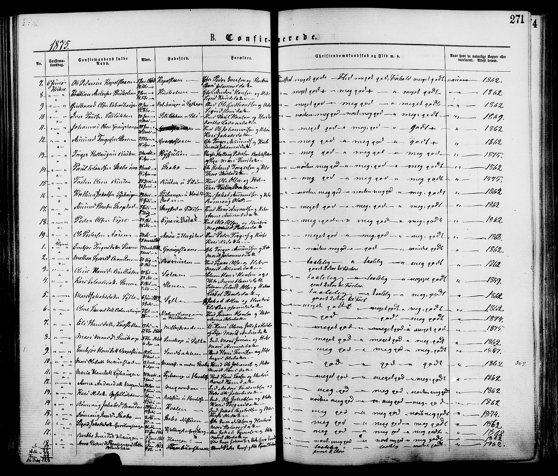 Nord-Fron prestekontor, SAH/PREST-080/H/Ha/Haa/L0002: Parish register (official) no. 2, 1865-1883, p. 271