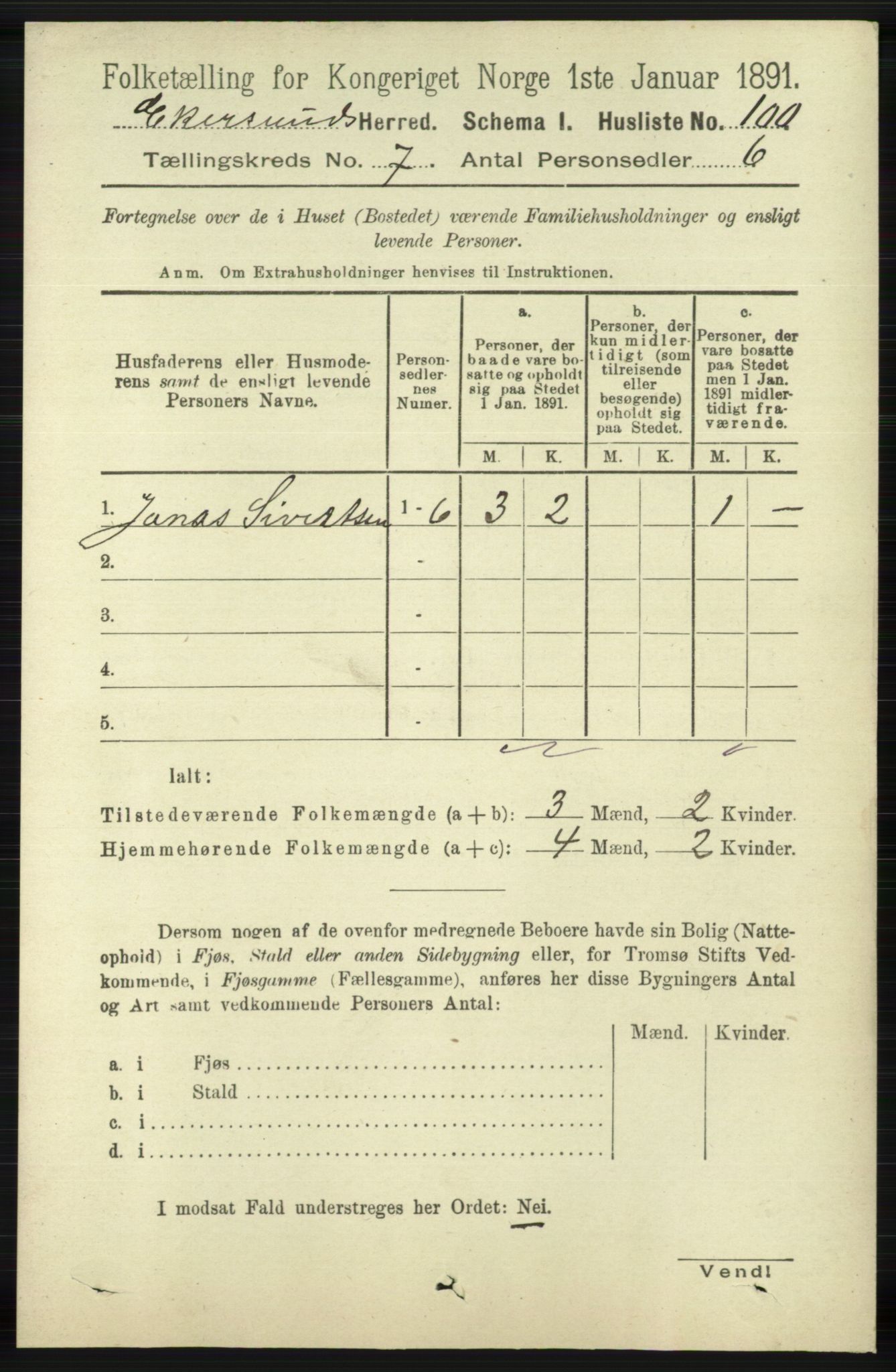 RA, 1891 census for 1116 Eigersund herred, 1891, p. 2825