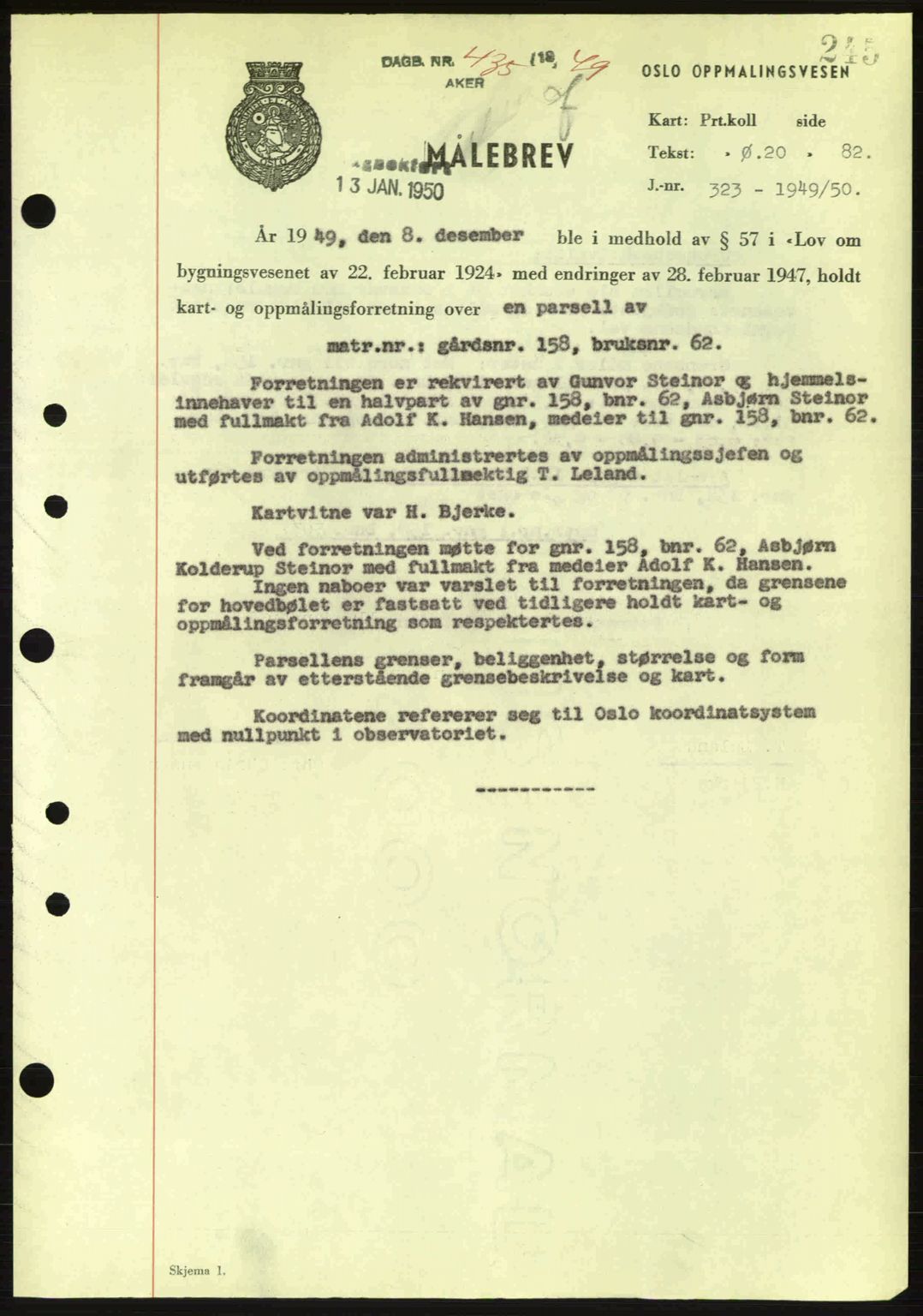 Oslo byskriverembete, AV/SAO-A-10227/G/Gb/Gbd/Gbda/L0017: Mortgage book no. A215, 1949-1950, Diary no: : 435/1950