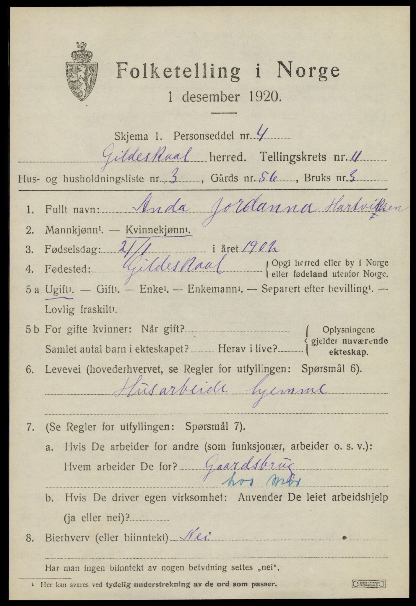 SAT, 1920 census for Gildeskål, 1920, p. 6844