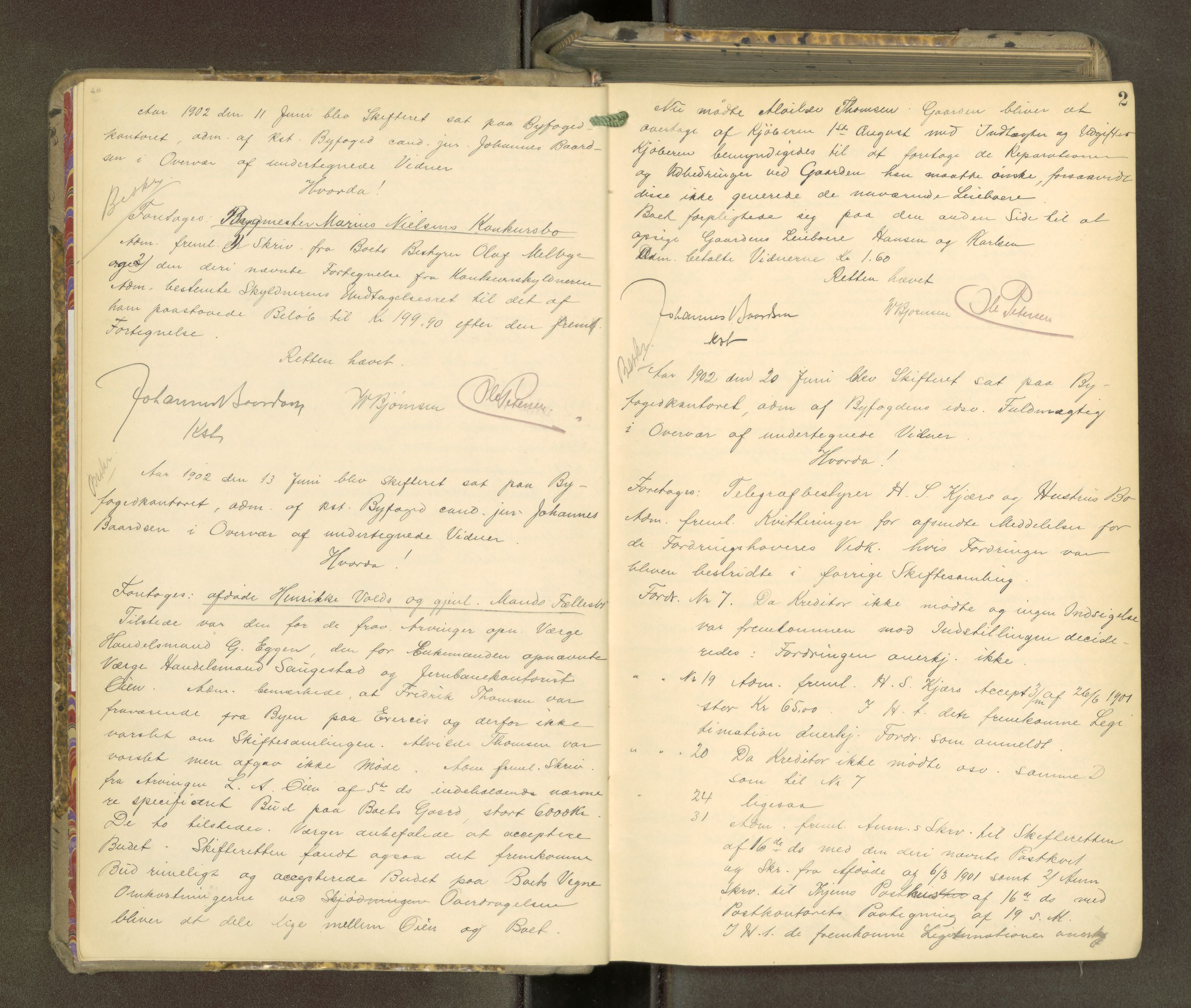 Trondheim byfogd, AV/SAT-A-0003/1/3/3B/L0014: Skiftebehandlingsprotokoll - 10/6-2/8. (u/ register) U, 1902-1905, p. 2