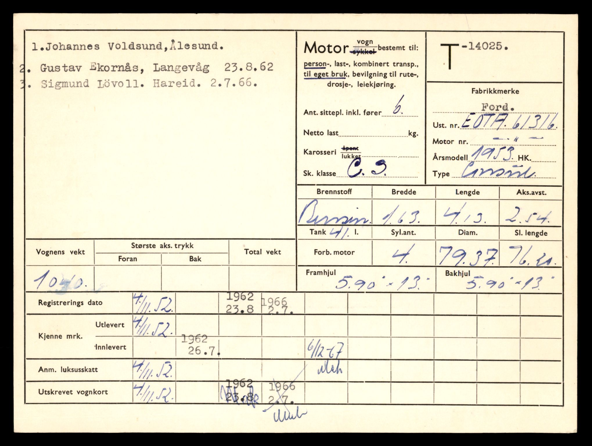 Møre og Romsdal vegkontor - Ålesund trafikkstasjon, AV/SAT-A-4099/F/Fe/L0042: Registreringskort for kjøretøy T 13906 - T 14079, 1927-1998, p. 1835