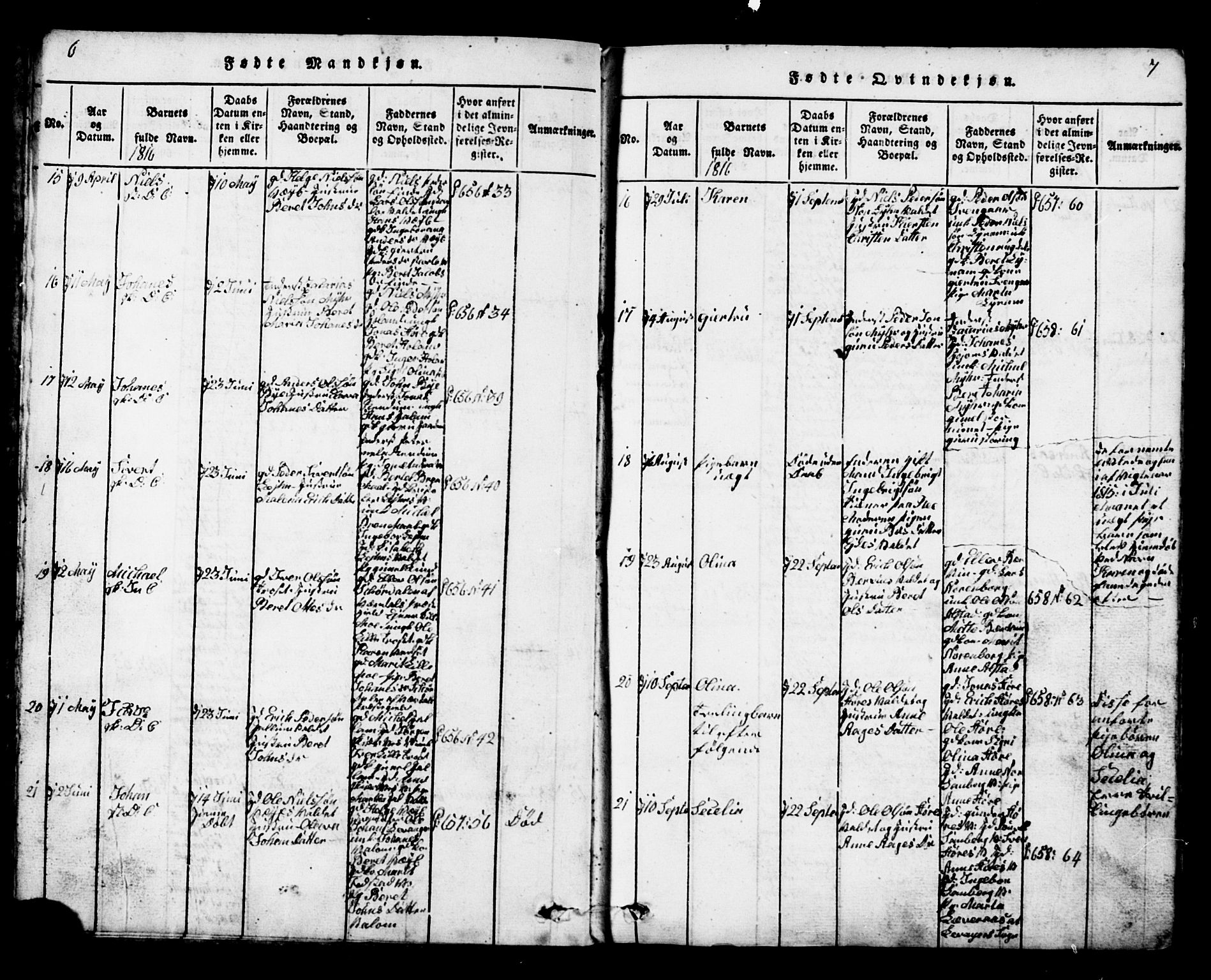 Ministerialprotokoller, klokkerbøker og fødselsregistre - Nord-Trøndelag, SAT/A-1458/717/L0169: Parish register (copy) no. 717C01, 1816-1834, p. 6-7