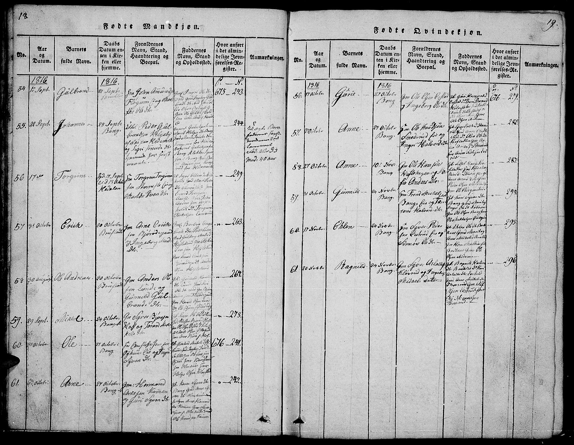 Sør-Aurdal prestekontor, SAH/PREST-128/H/Ha/Hab/L0001: Parish register (copy) no. 1, 1815-1826, p. 18-19