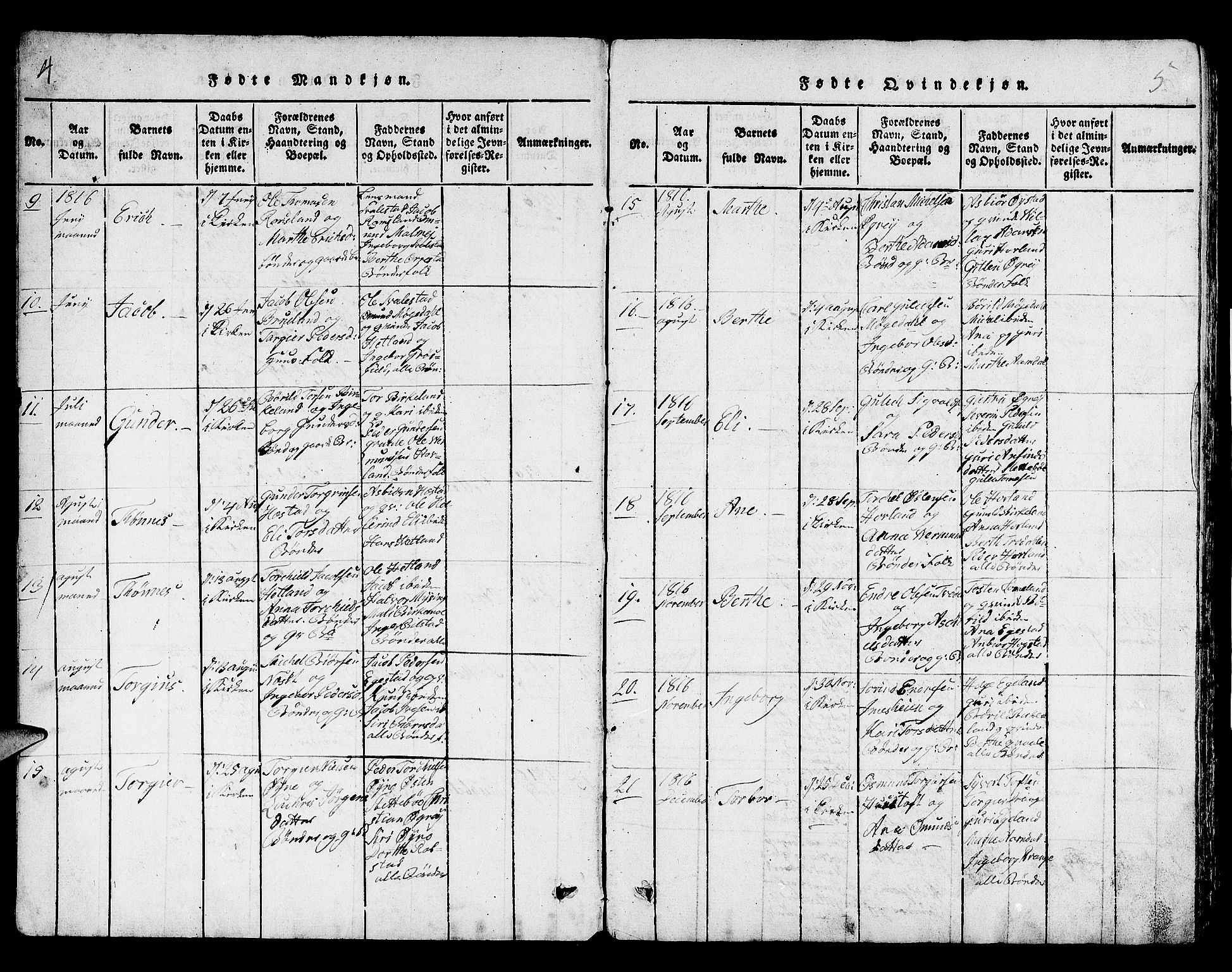 Helleland sokneprestkontor, SAST/A-101810: Parish register (copy) no. B 1, 1815-1841, p. 4-5