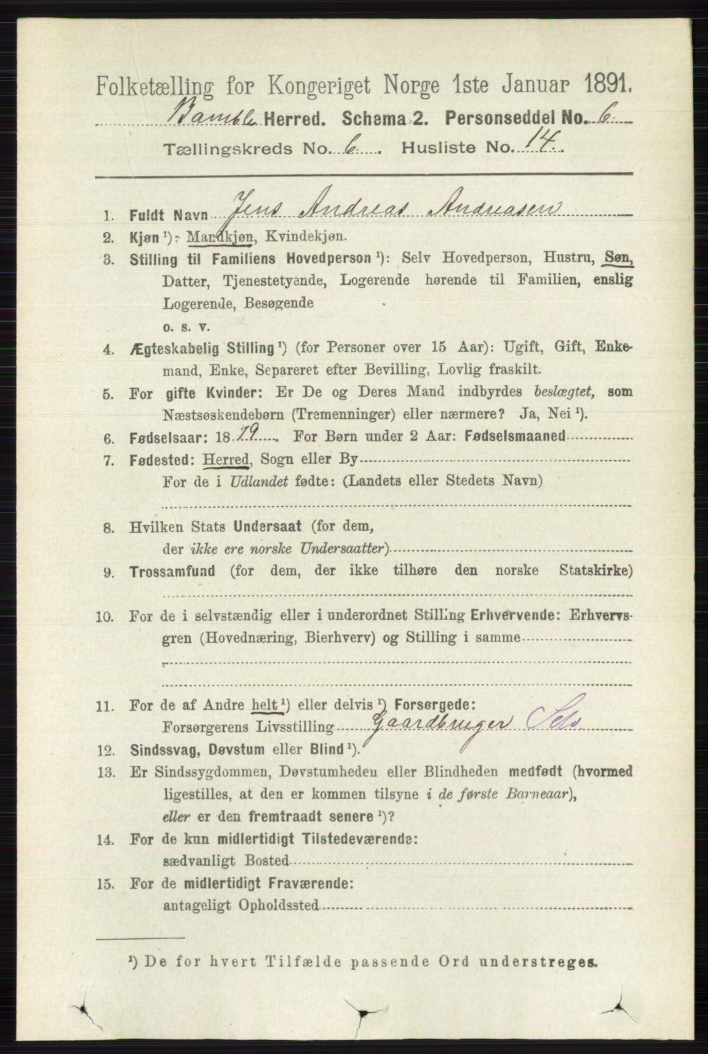 RA, 1891 census for 0814 Bamble, 1891, p. 2782