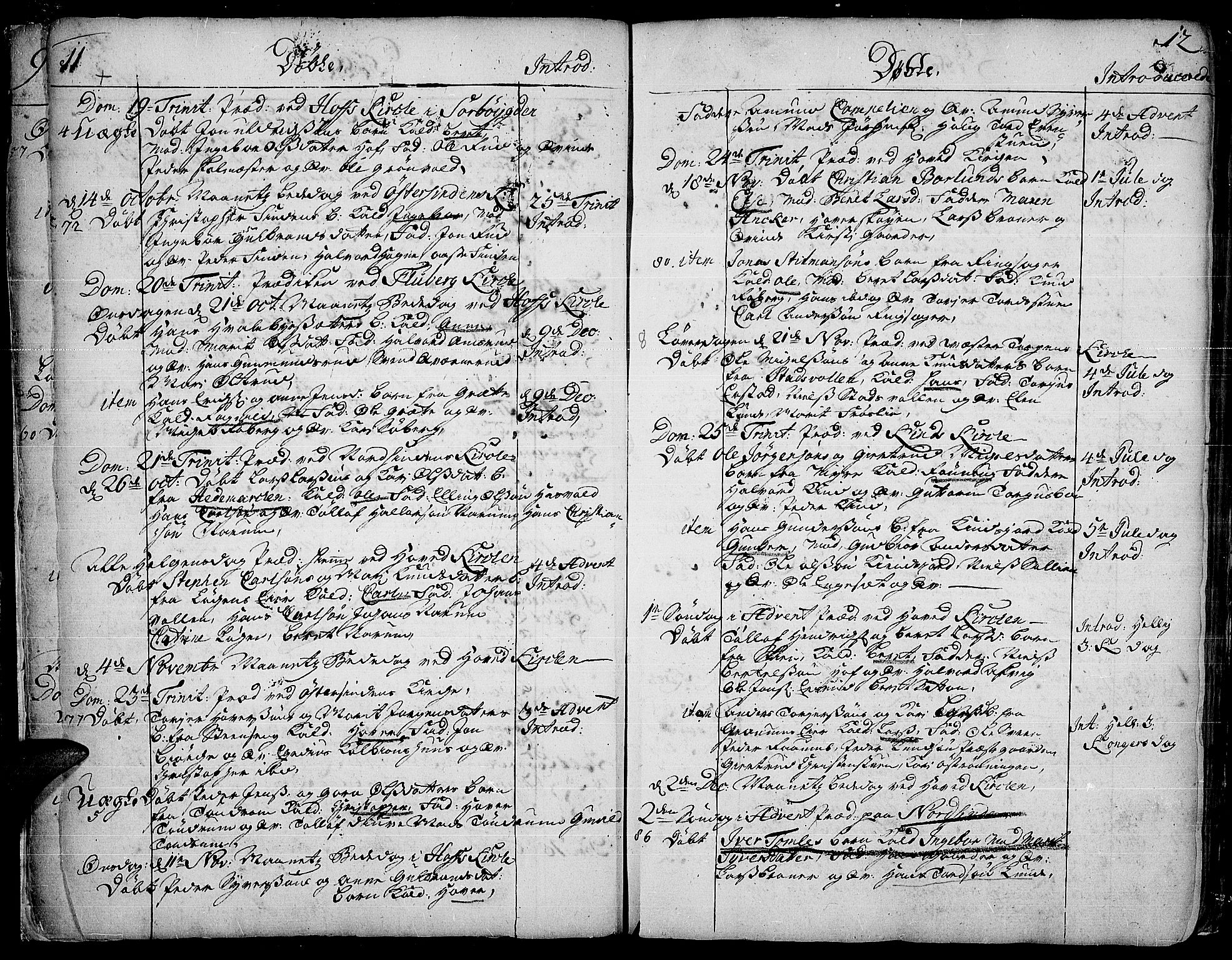 Land prestekontor, SAH/PREST-120/H/Ha/Haa/L0002: Parish register (official) no. 2, 1733-1764, p. 11-12