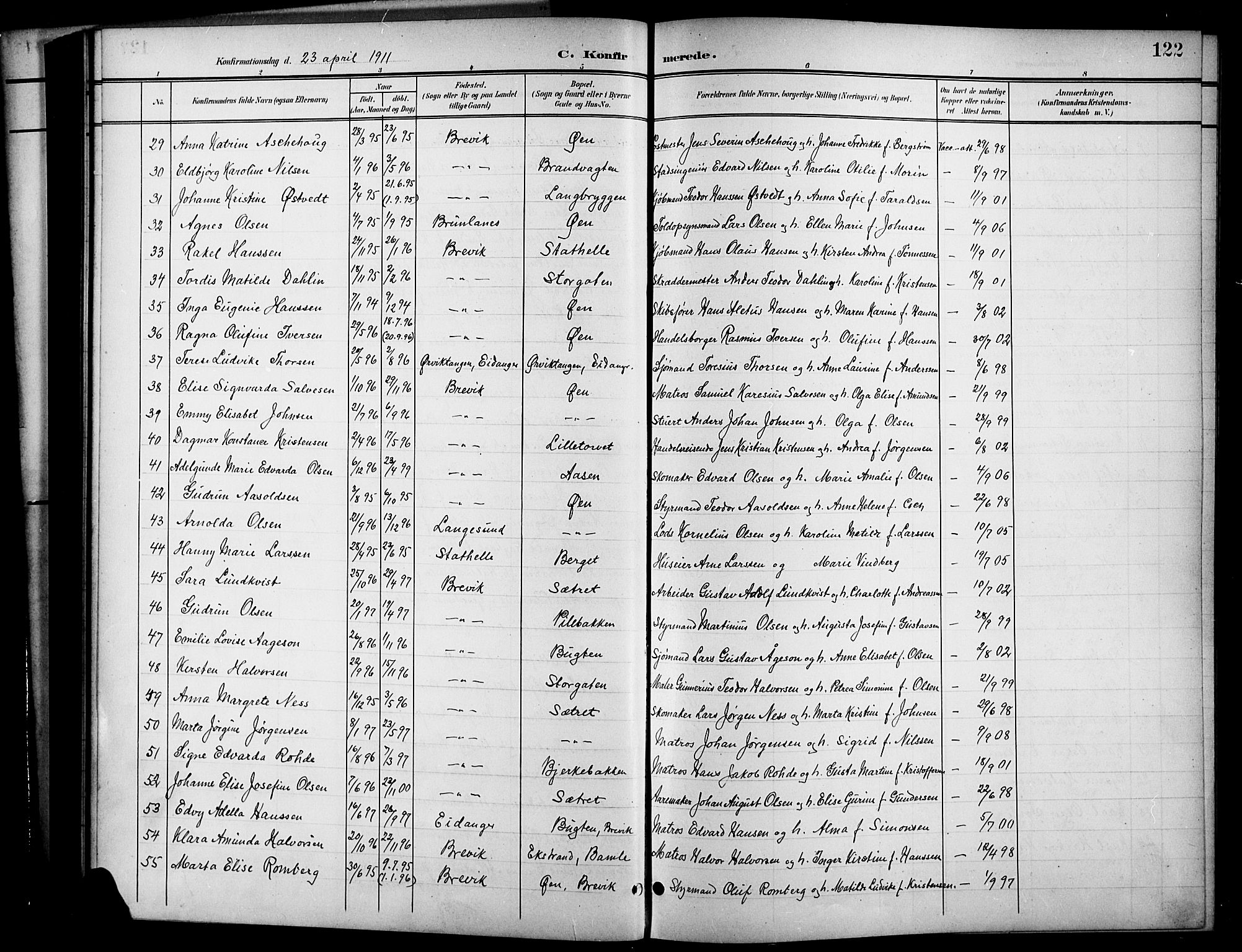 Brevik kirkebøker, SAKO/A-255/G/Ga/L0005: Parish register (copy) no. 5, 1901-1924, p. 122