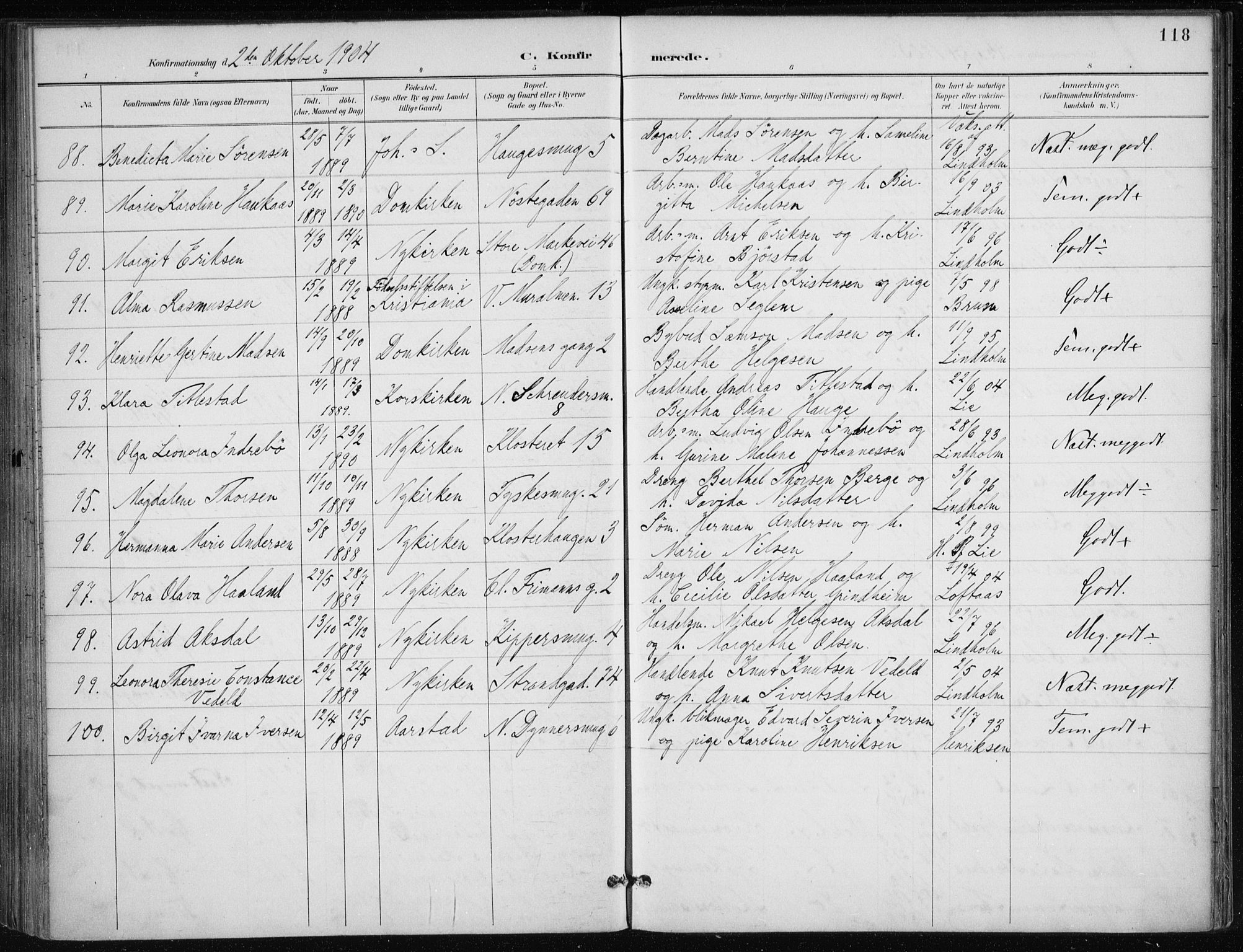 Nykirken Sokneprestembete, AV/SAB-A-77101/H/Haa/L0028: Parish register (official) no. C 7, 1887-1913, p. 118
