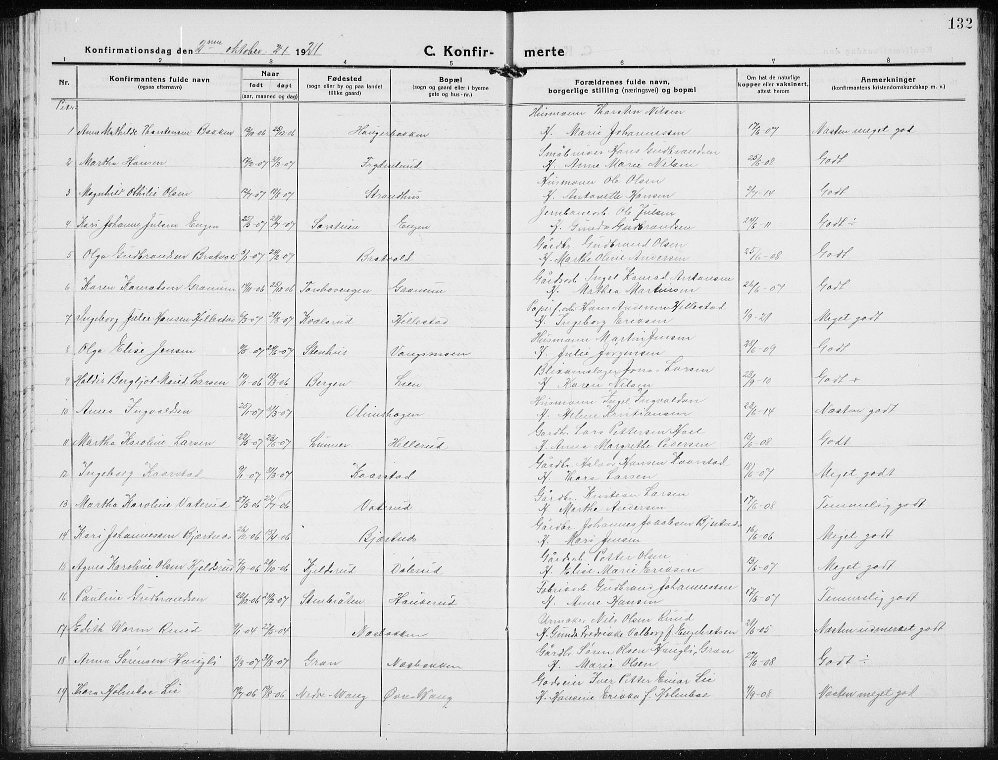Jevnaker prestekontor, SAH/PREST-116/H/Ha/Hab/L0005: Parish register (copy) no. 5, 1919-1934, p. 132