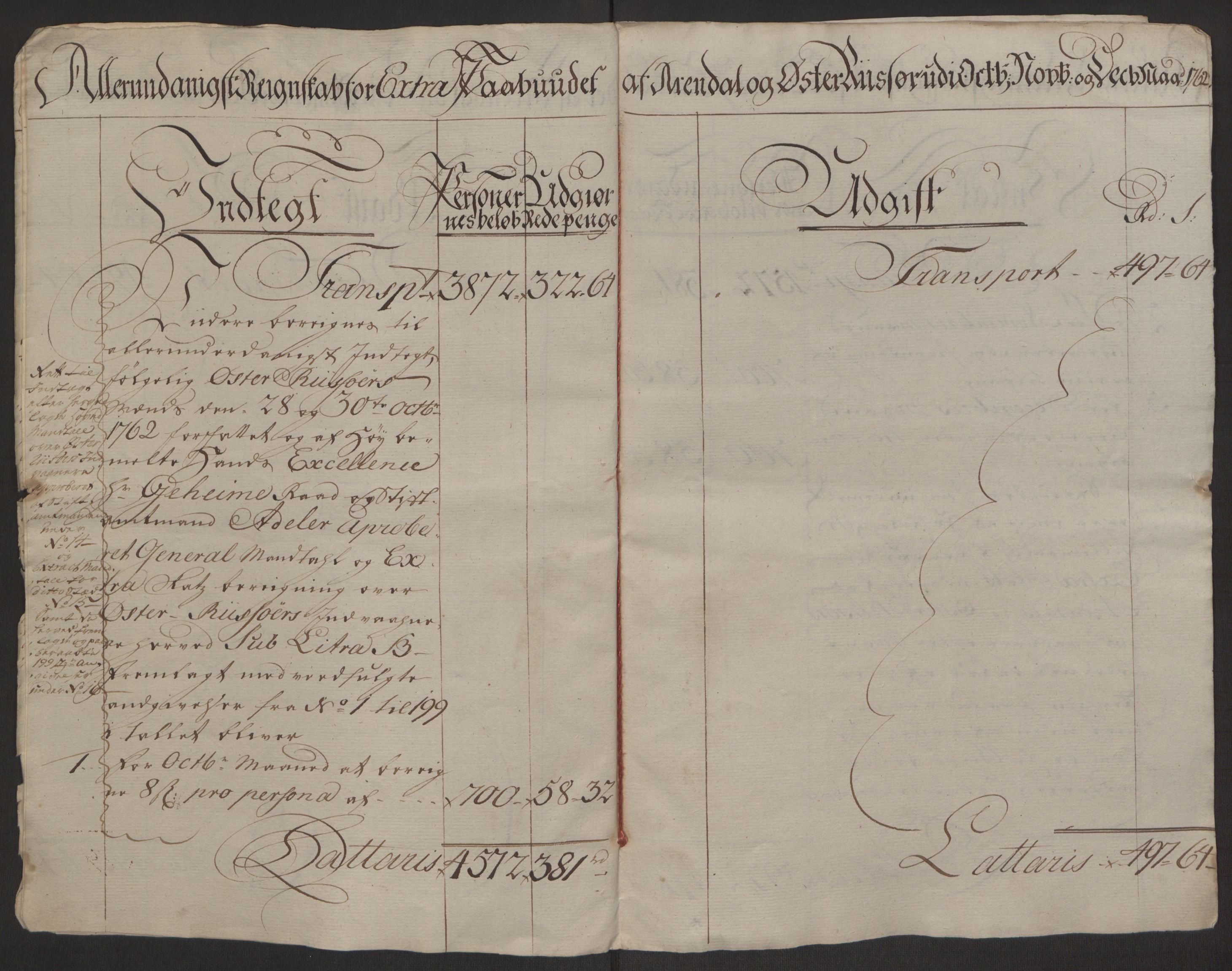 Rentekammeret inntil 1814, Reviderte regnskaper, Byregnskaper, AV/RA-EA-4066/R/Rl/L0230/0001: [L4] Kontribusjonsregnskap / Ekstraskatt, 1762-1764, p. 7