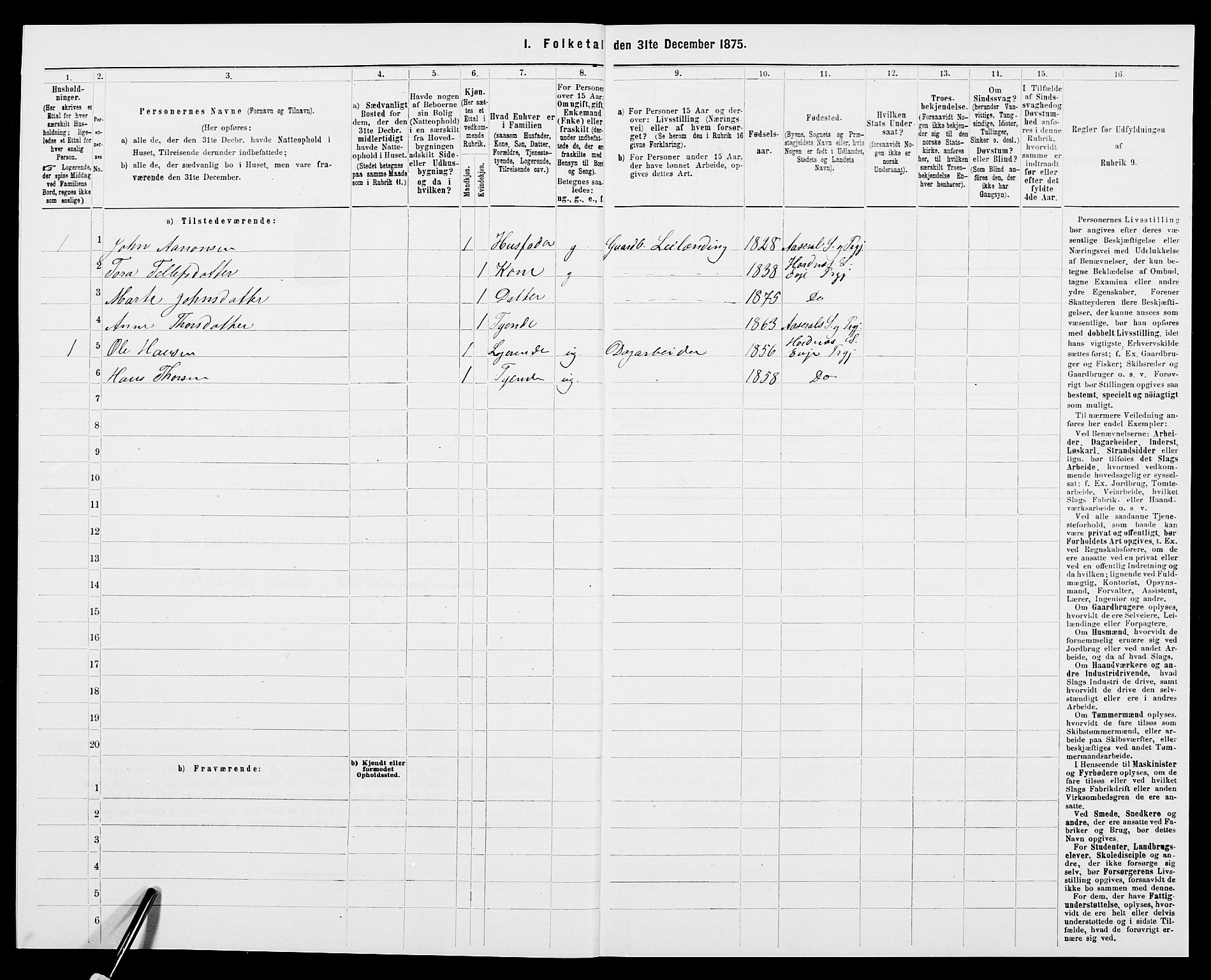 SAK, 1875 census for 0934P Evje, 1875, p. 512