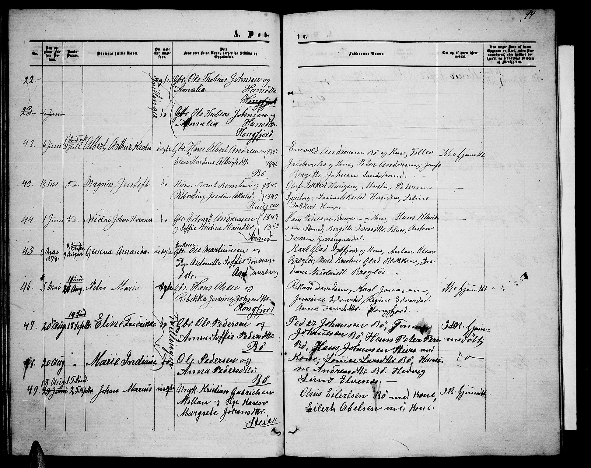 Ministerialprotokoller, klokkerbøker og fødselsregistre - Nordland, AV/SAT-A-1459/895/L1381: Parish register (copy) no. 895C03, 1864-1885, p. 94