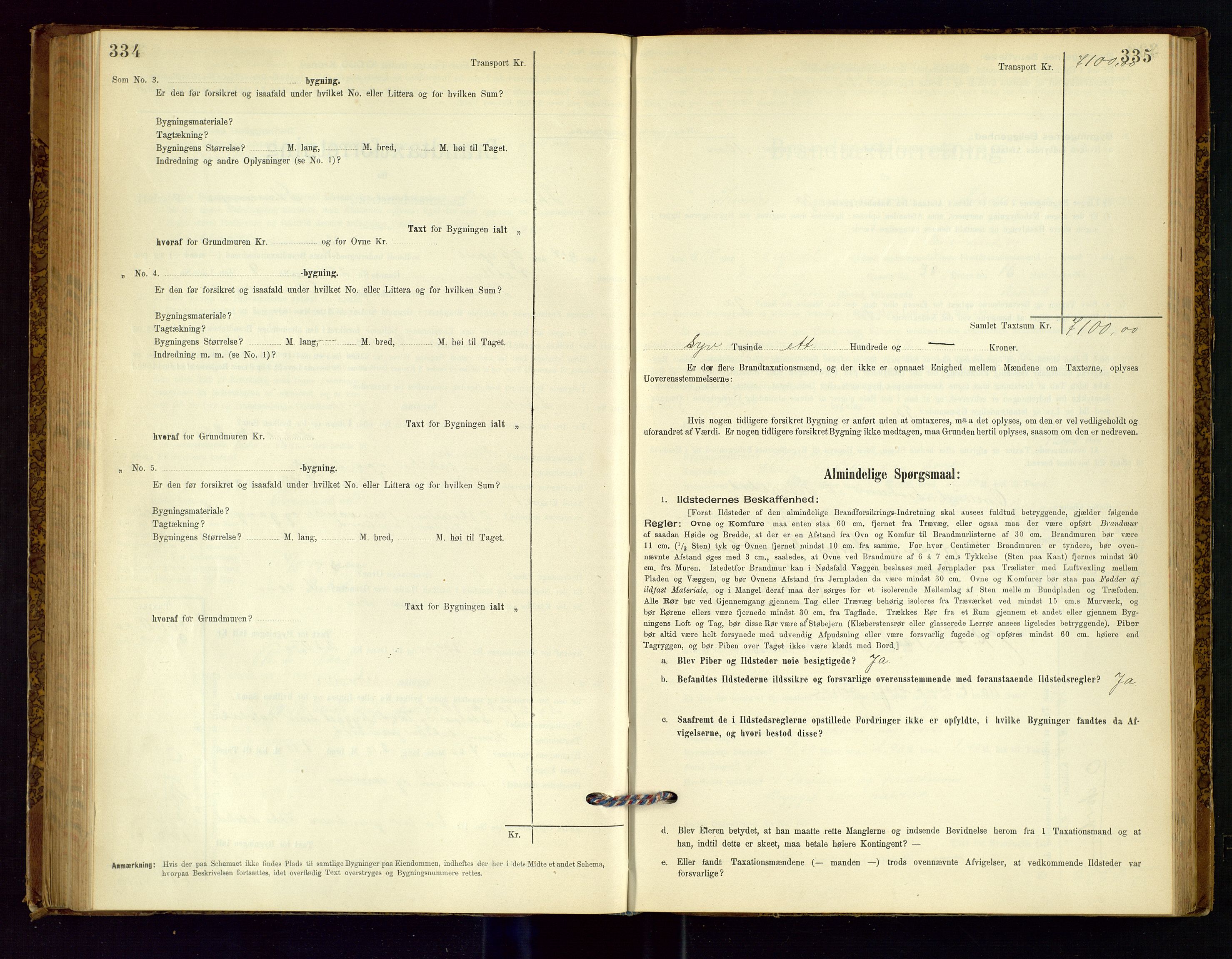 Time lensmannskontor, AV/SAST-A-100420/Gob/L0001: Branntakstprotokoll, 1896-1914, p. 334-335