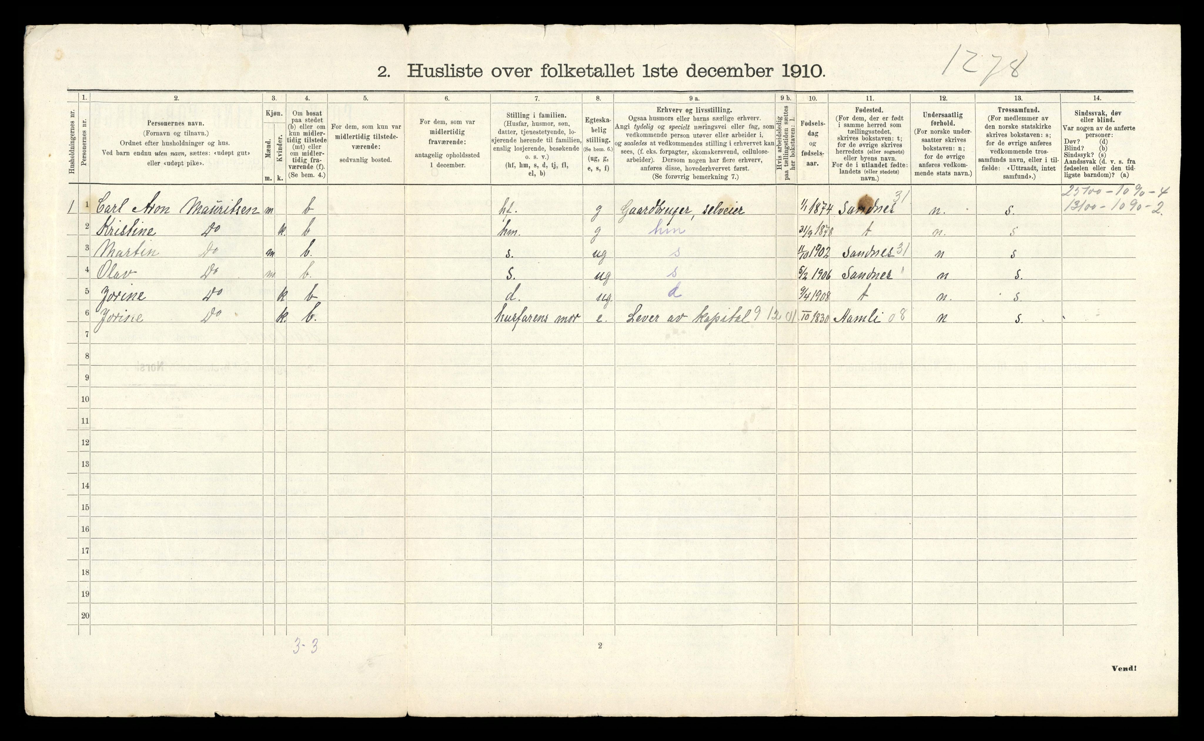 RA, 1910 census for Høyland, 1910, p. 487