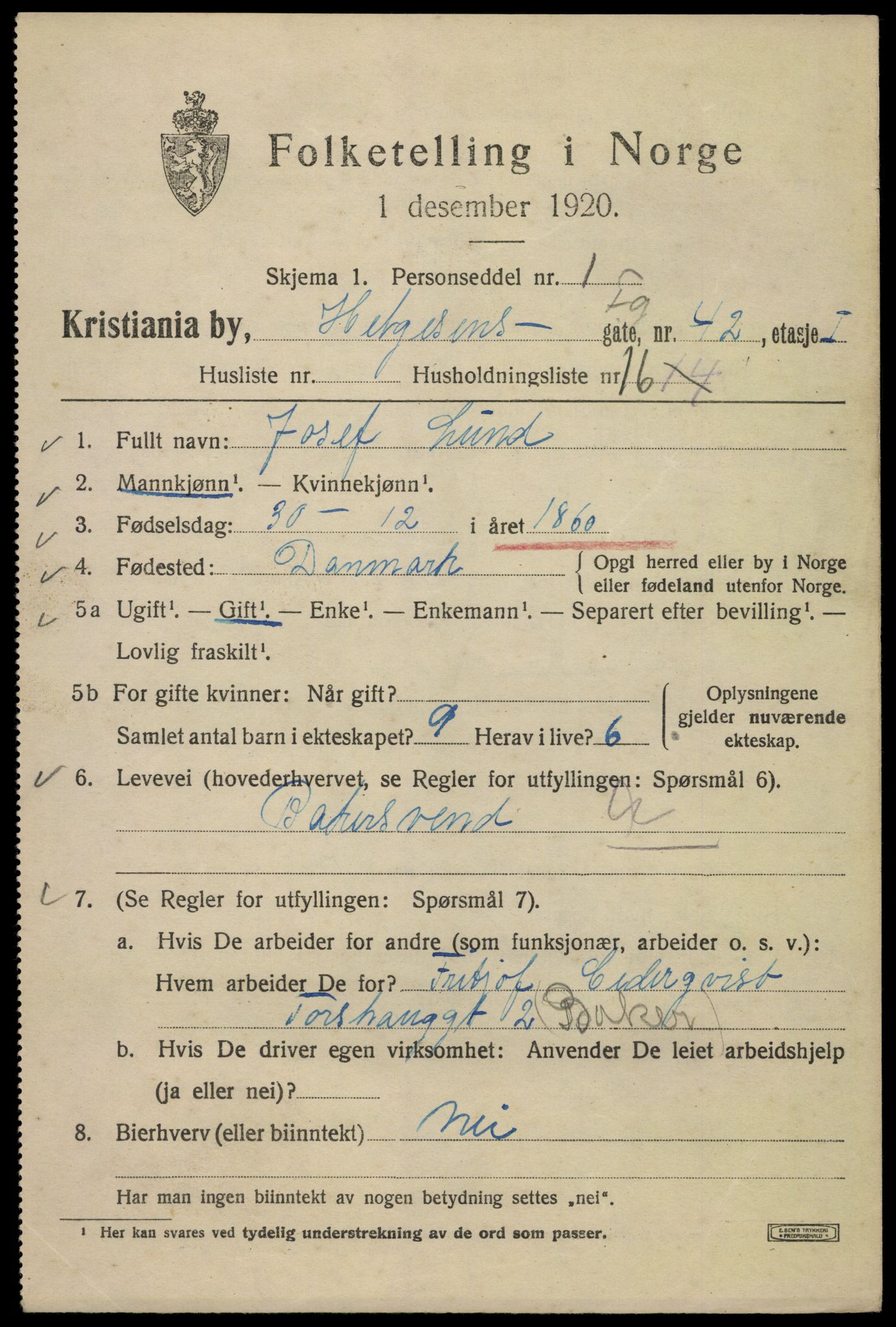 SAO, 1920 census for Kristiania, 1920, p. 285287