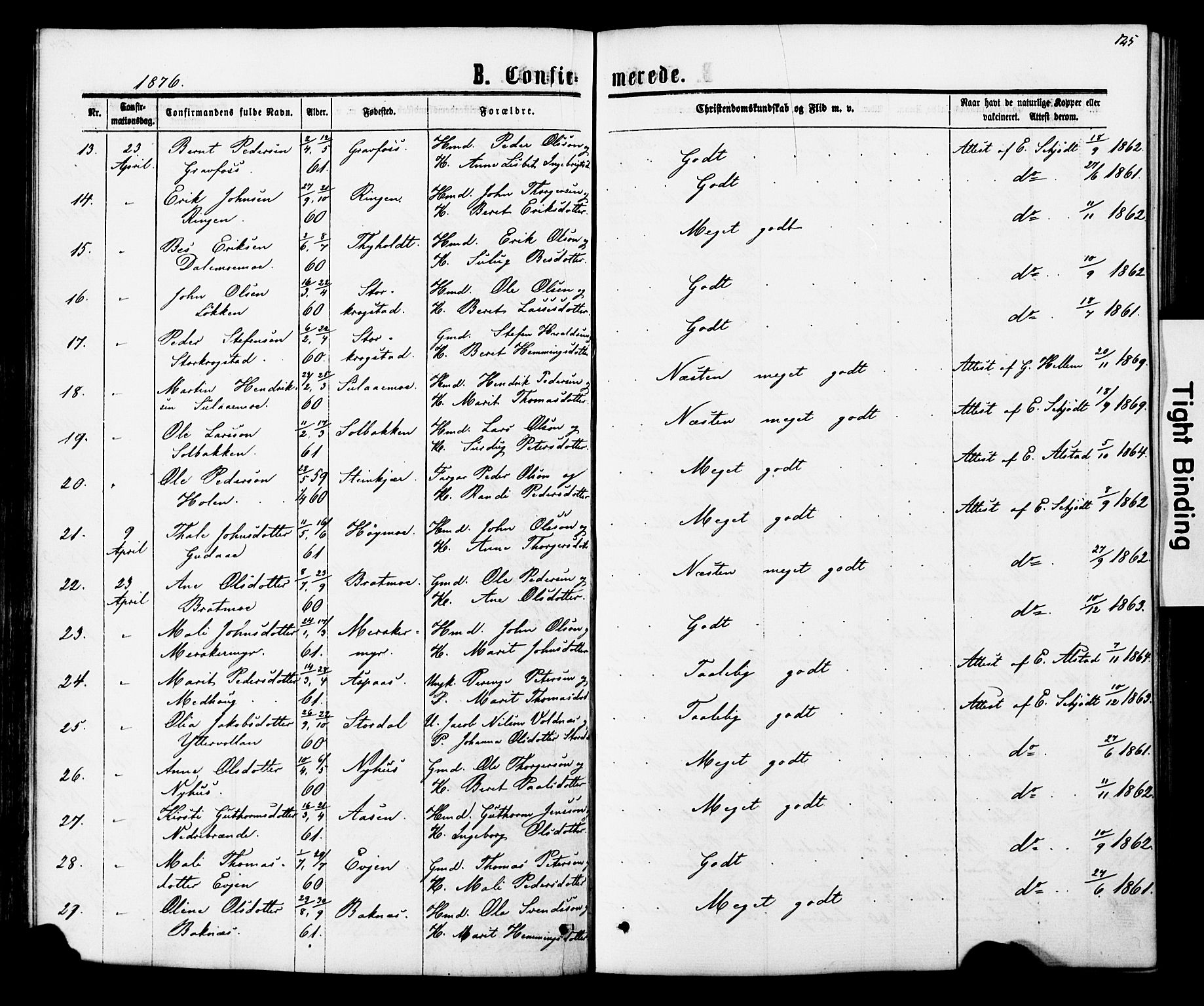 Ministerialprotokoller, klokkerbøker og fødselsregistre - Nord-Trøndelag, SAT/A-1458/706/L0049: Parish register (copy) no. 706C01, 1864-1895, p. 125