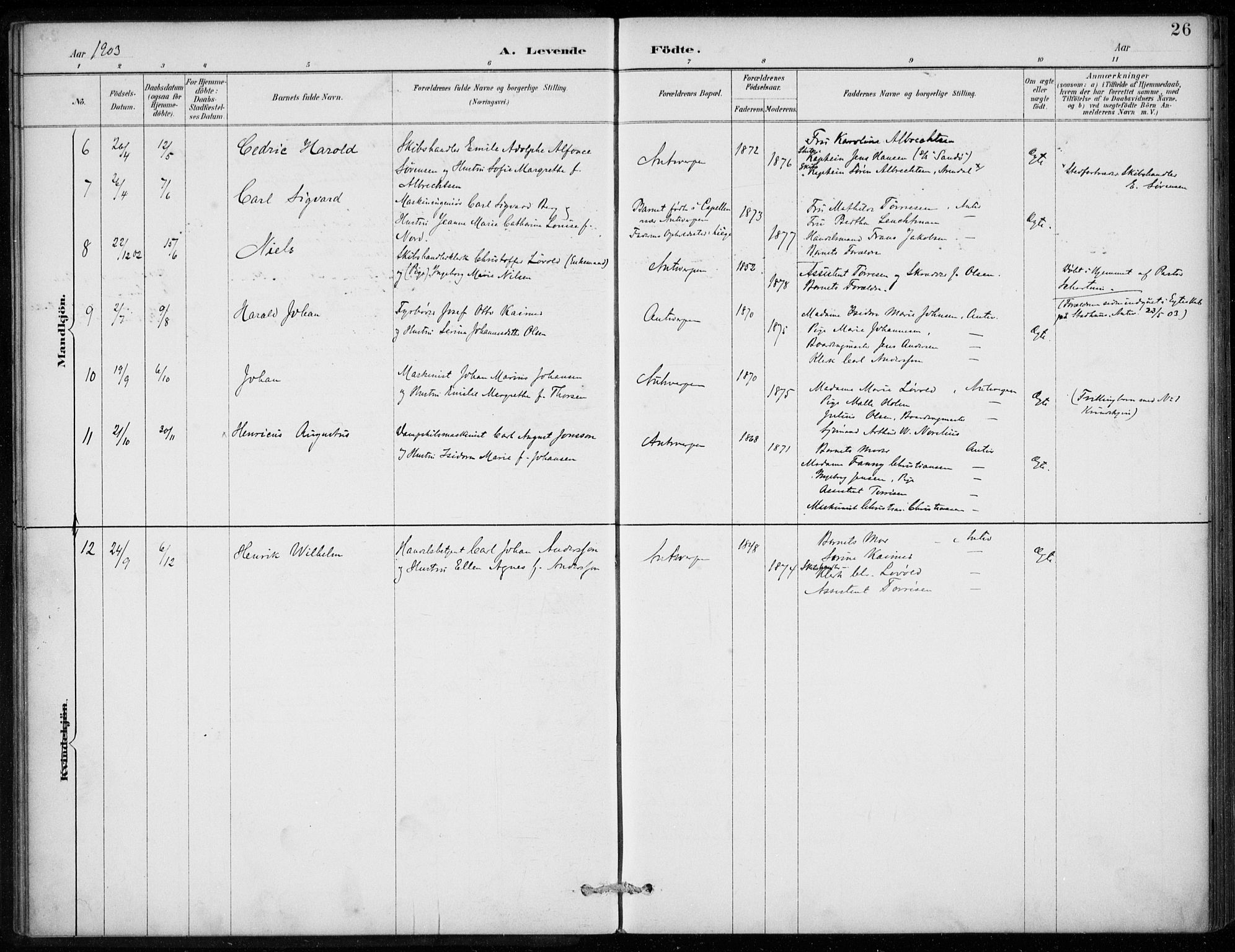 Den norske sjømannsmisjon i utlandet/Antwerpen, SAB/SAB/PA-0105/H/Ha/L0002: Parish register (official) no. A 2, 1887-1913, p. 26