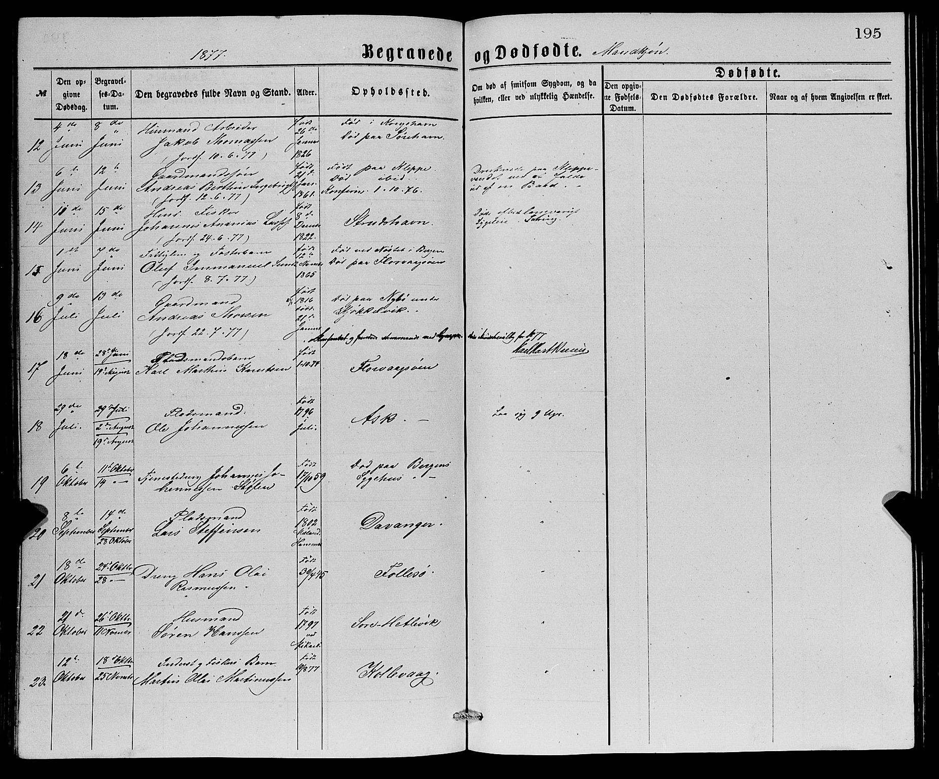 Askøy Sokneprestembete, AV/SAB-A-74101/H/Ha/Hab/Haba/L0007: Parish register (copy) no. A 7, 1871-1881, p. 195