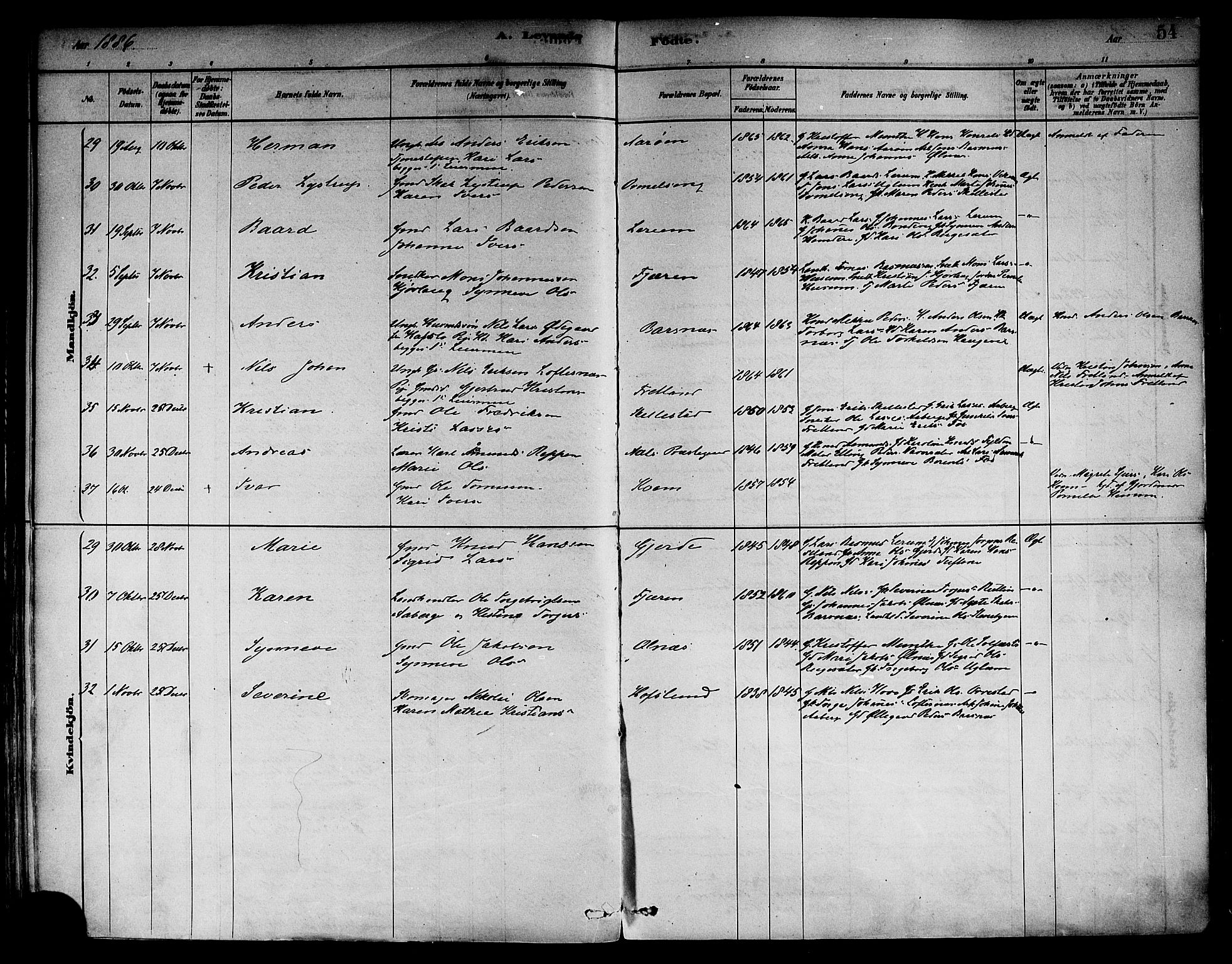 Sogndal sokneprestembete, AV/SAB-A-81301/H/Haa/Haab/L0001: Parish register (official) no. B 1, 1878-1899, p. 54