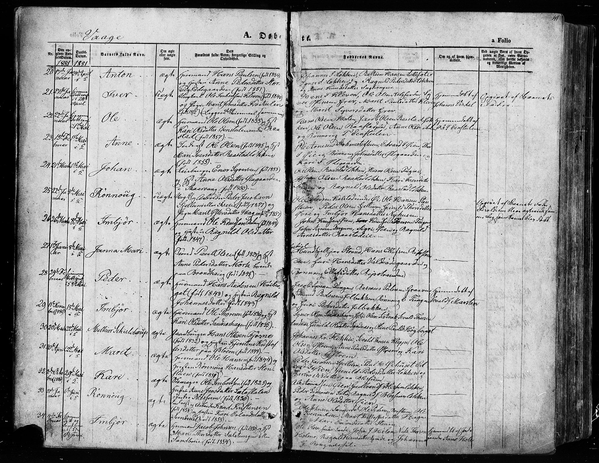 Vågå prestekontor, AV/SAH-PREST-076/H/Ha/Haa/L0007: Parish register (official) no. 7 /1, 1872-1886, p. 41