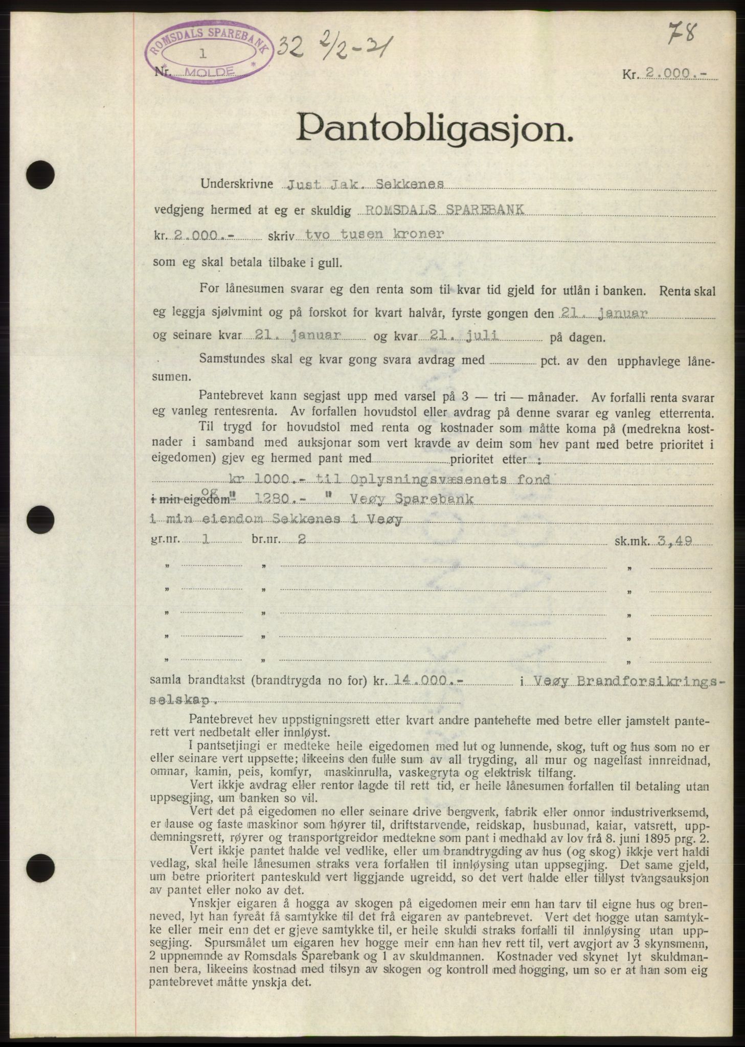 Romsdal sorenskriveri, AV/SAT-A-4149/1/2/2C/L0059: Mortgage book no. 53, 1931-1931, Deed date: 02.02.1931