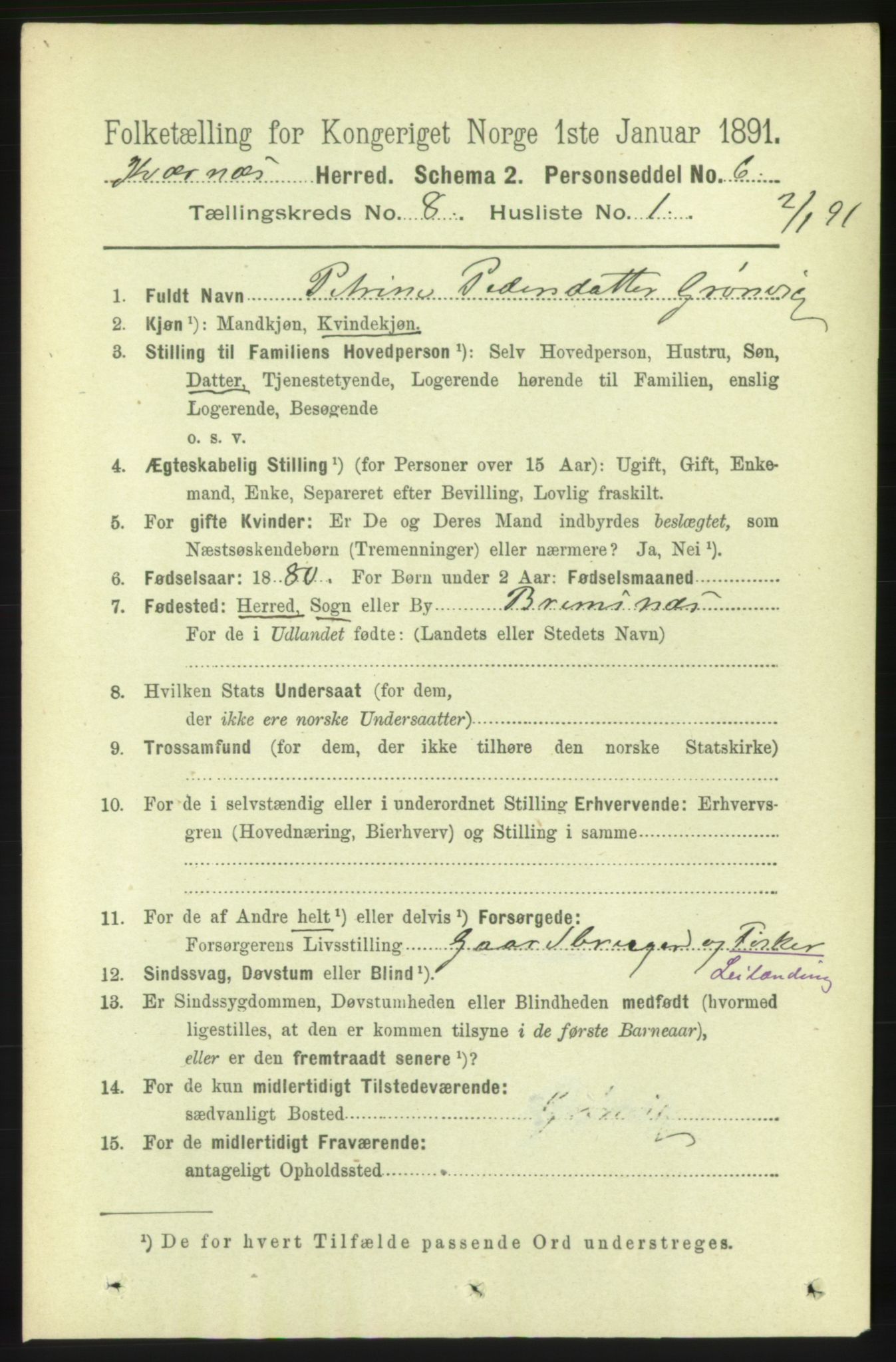 RA, 1891 census for 1553 Kvernes, 1891, p. 3521